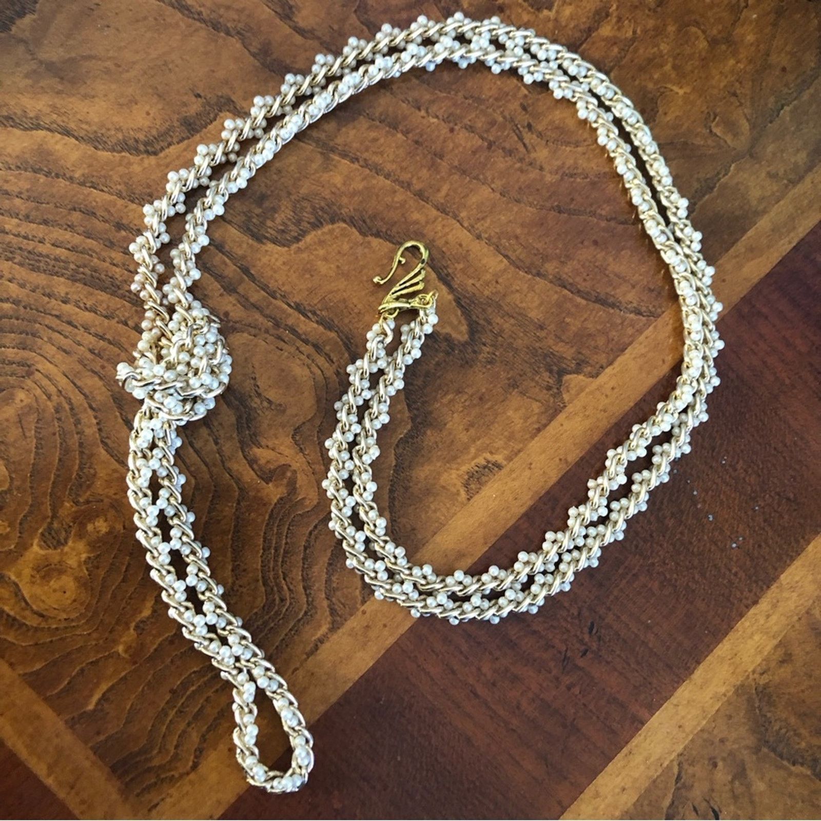 Vintage Vintage braided gold chain mini cream pearls necklace Size ONE SIZE - 7 Thumbnail