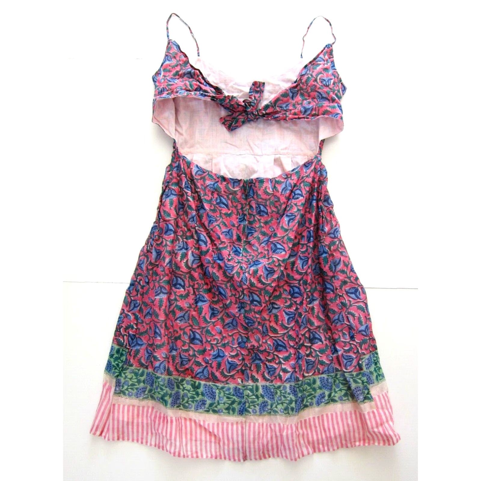 Vintage Zindagi Evleena 100% Cotton Pink Blue Green Floral Pocket Slip Tank Sun Dress L Size L / US 10 / IT 46 - 2 Thumbnail