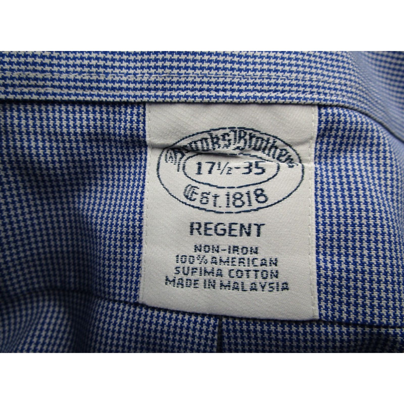 Brooks Brothers Brooks Brothers Dress Shirt Mens Blue Reg ent 17.5 35 Supima Non-Iron Twill Button Up Long Sleeve Collar Cuff Pocket Classic Modern Preppy Size 34R - 3 Thumbnail
