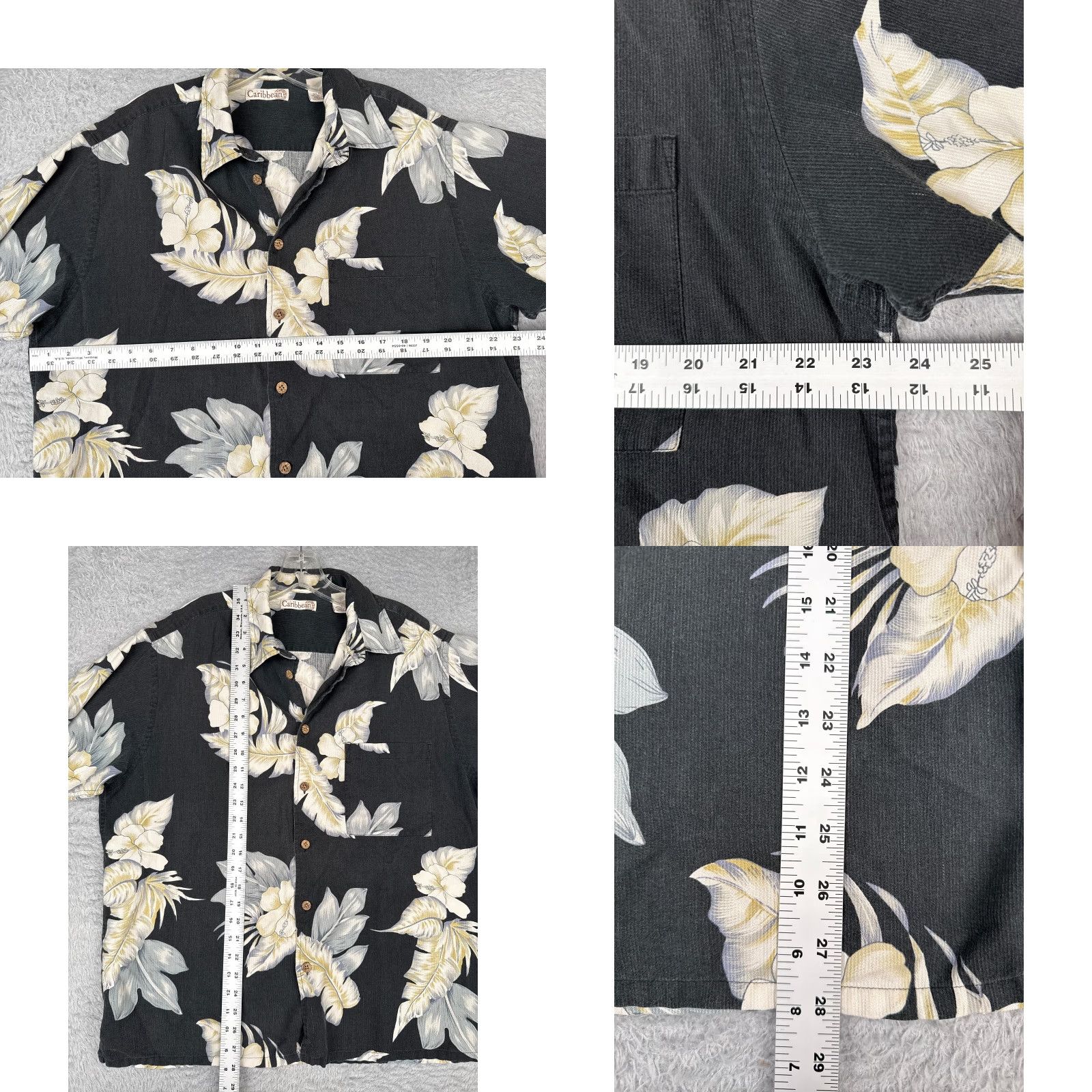 Vintage Caribbean Shirt Men Large Black Floral Silk Cotton Blend Hawaiian Button-Up Size US L / EU 52-54 / 3 - 8 Thumbnail