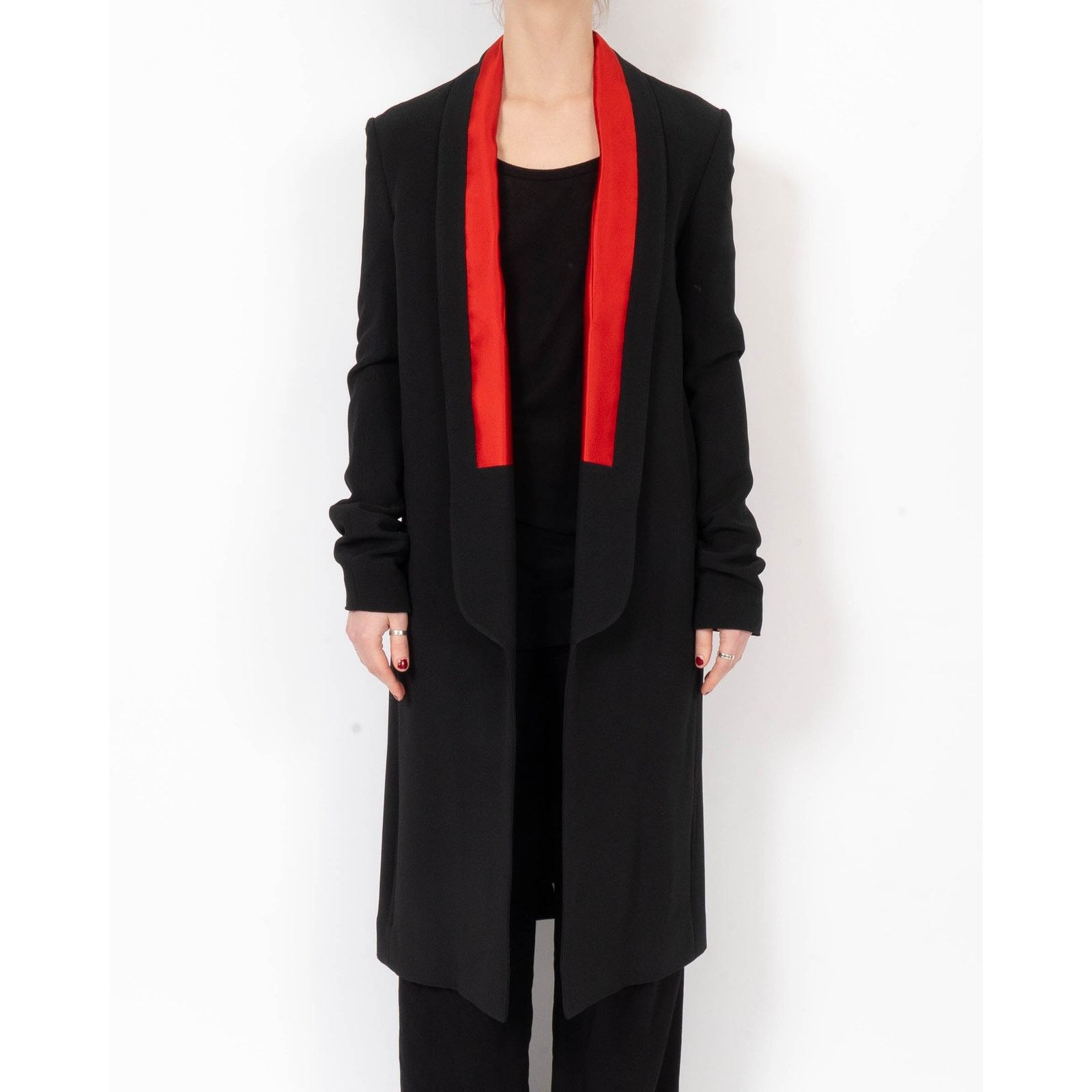 Haider Ackermann SS17 Overcoat in Black Wool with Red Contrast Collar Size XS / US 0-2 / IT 36-38 - 1 Thumbnail