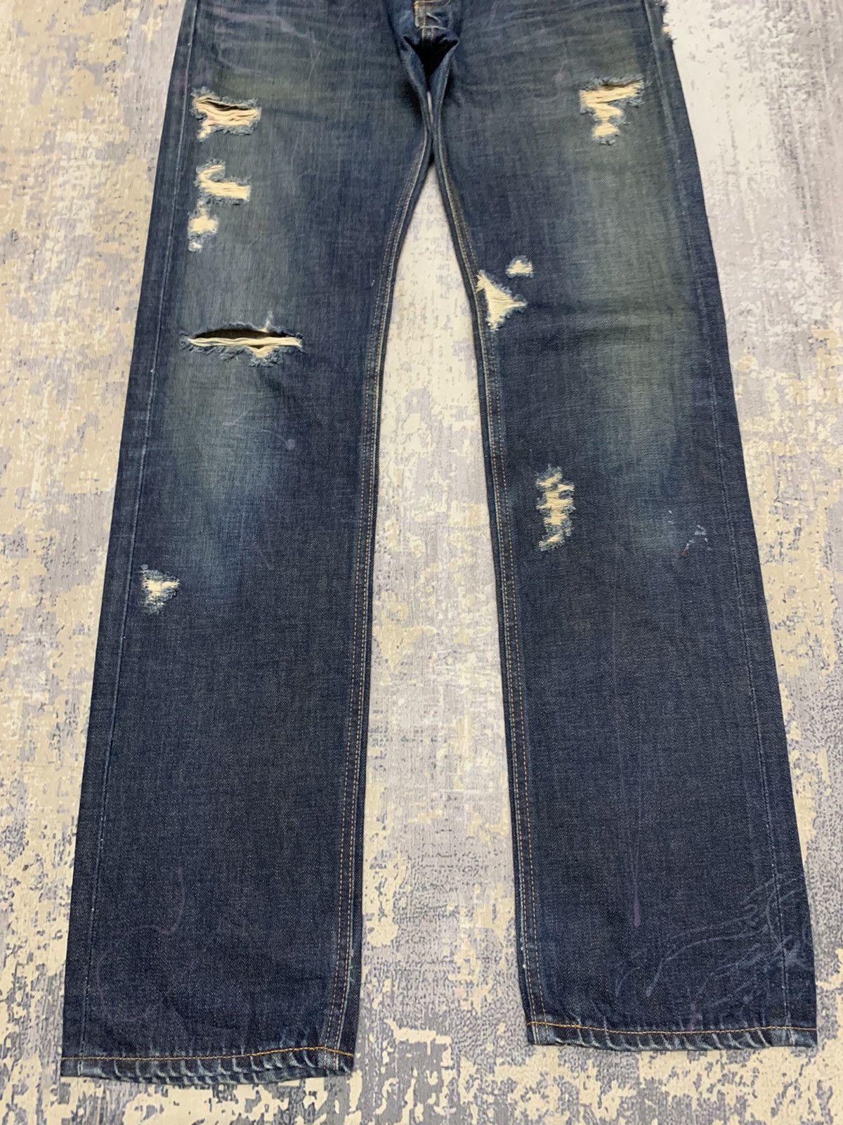 Japanese Brand Edwin 505 Lowrize Selvedge Distressed Denim Jeans W30x32.5 Size US 30 / EU 46 - 4 Thumbnail