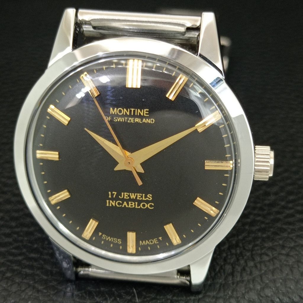 Other VINTAGE MONTINE HAND-WINDING SWISS MENS WHITE WATCH a444164 Size 38 - 3 Thumbnail