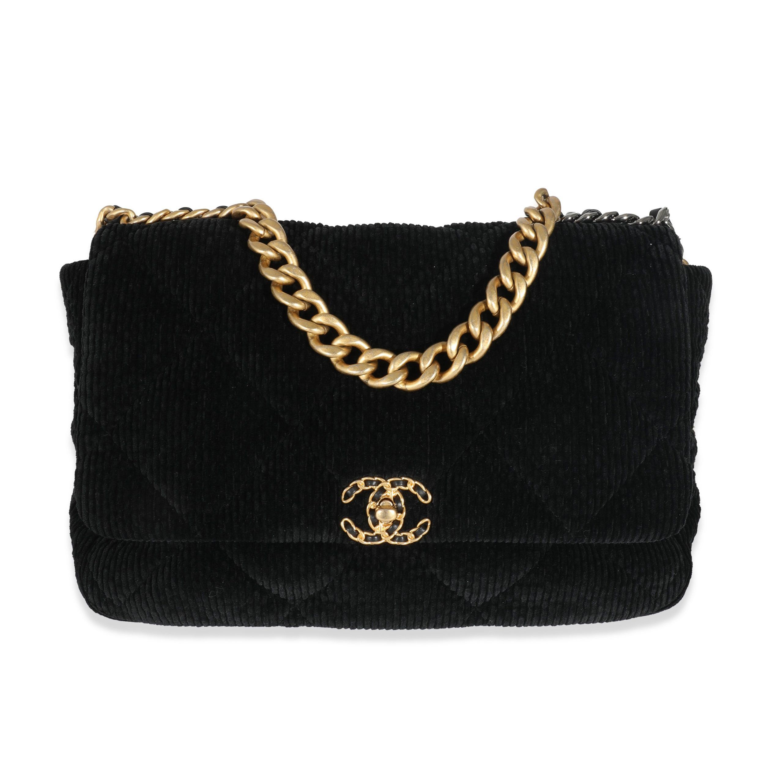 image of Chanel Black Corduroy Large Chanel 19 Flap Bag, Women's