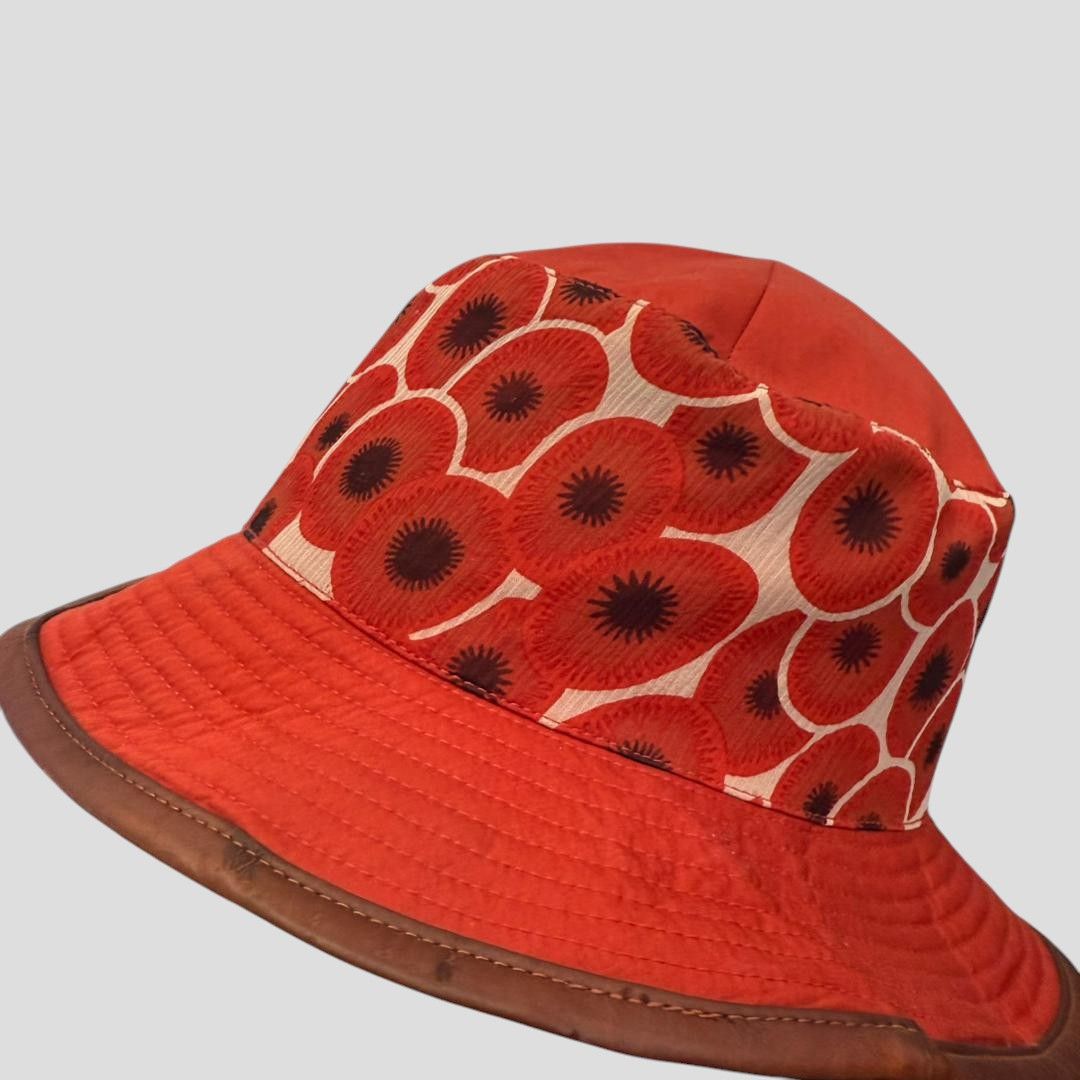 Hermes Vintage HERMES Red Orange Poppi Design Bucket Hat Size 58 Size ONE SIZE - 7 Thumbnail