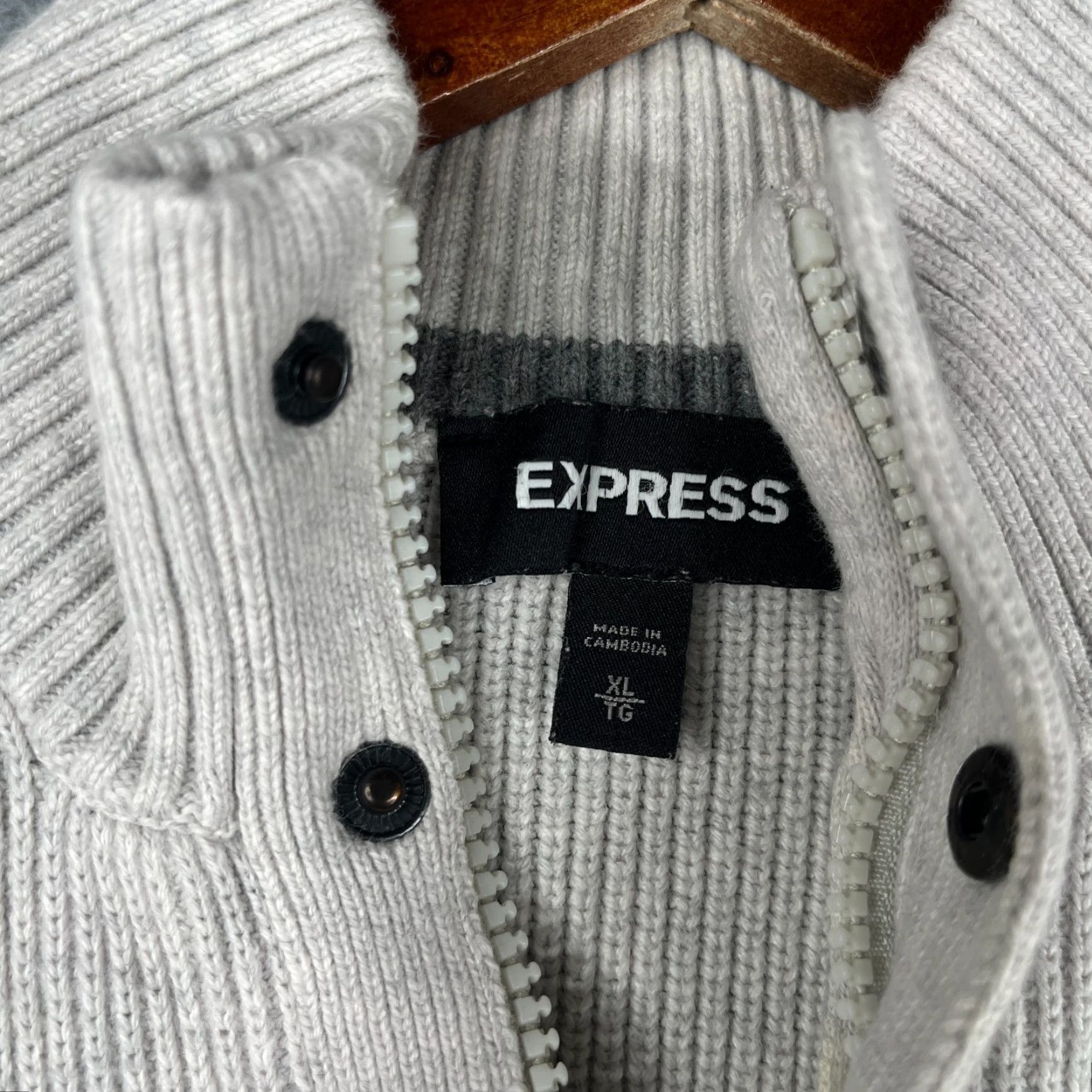 Express Express Sweater Womens XL Ivory Ribbed Knit 1/4 Zip Long Sleeve Pullover Size XL / US 12-14 / IT 48-50 - 4 Thumbnail