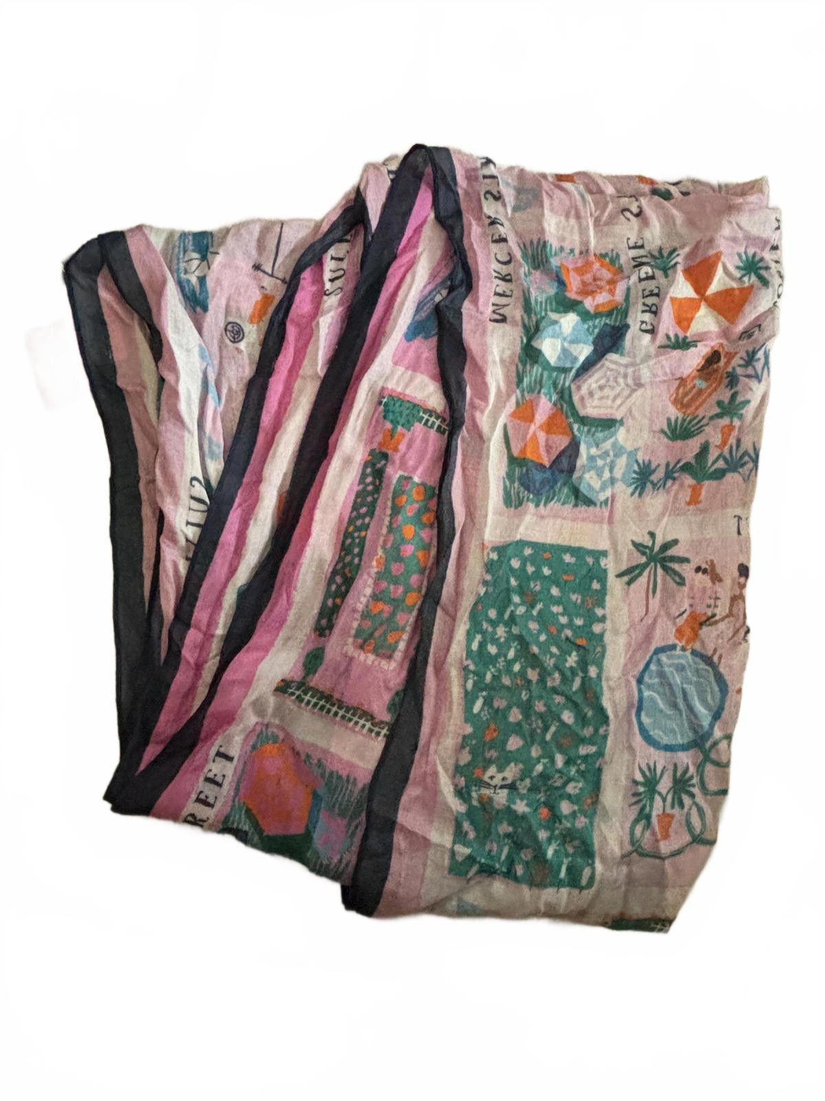 Designer NWT Kate Spade Rooftop Scene Oblong Scarf - Bright Peony Size ONE SIZE - 2 Thumbnail