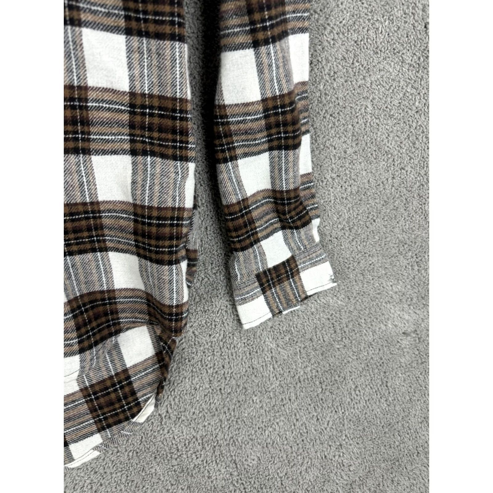 Vintage Just Polly Shirt Womens Small Brown White Plaid Patchwork Button Front Flannel Size S / US 4 / IT 40 - 3 Thumbnail