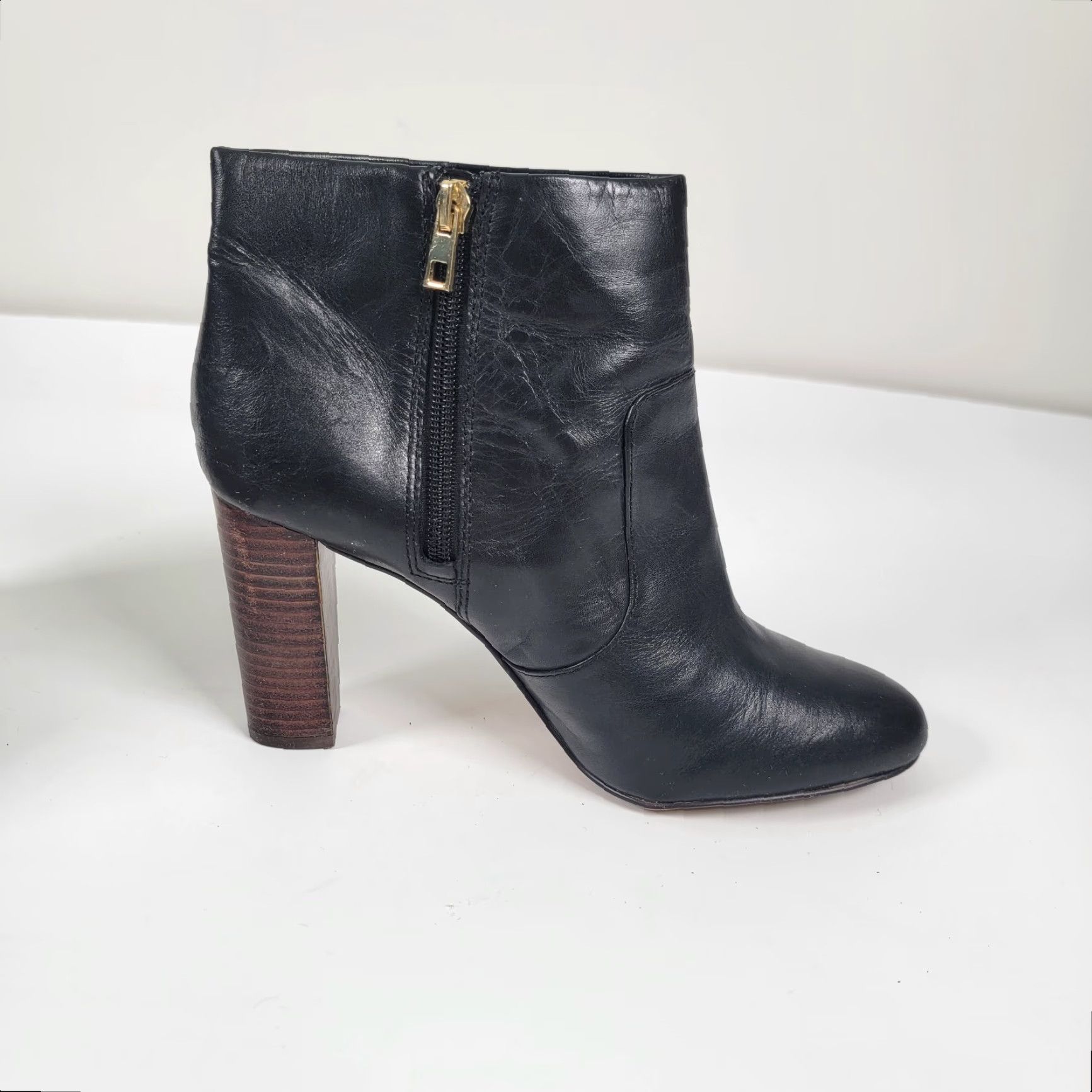 Ann Taylor ANN TAYLOR Womens Size 9M Black Leather Zip Ankle Bootie 3" Heels Boots Block Heel Casual Formal Party/Cocktail Size US 9 / IT 39 - 5 Thumbnail