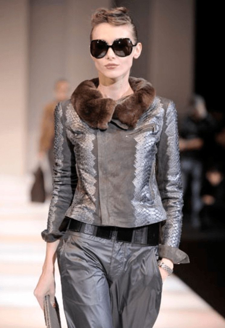 Emporio Armani AW2008 Emporio Armani Black Leather Fur Collar Snake Skin Effect Jacket Size M / US 6-8 / IT 42-44 - 2 Thumbnail