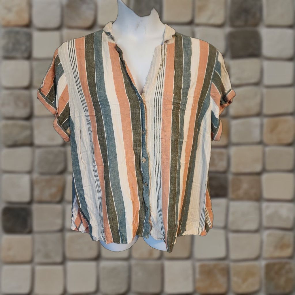 Vintage VINTAGE? Sonoma Orange Green Beige Stripe Short Sleeve Camp Shirt 3X Plus Size XXL / US 16-18 / IT 52-54 - 1 Thumbnail