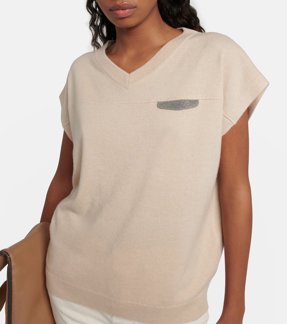 Brunello Cucinelli o1y0825 Short Sleeves Sweater in Beige Size L / US 10 / IT 46 - 3 Thumbnail