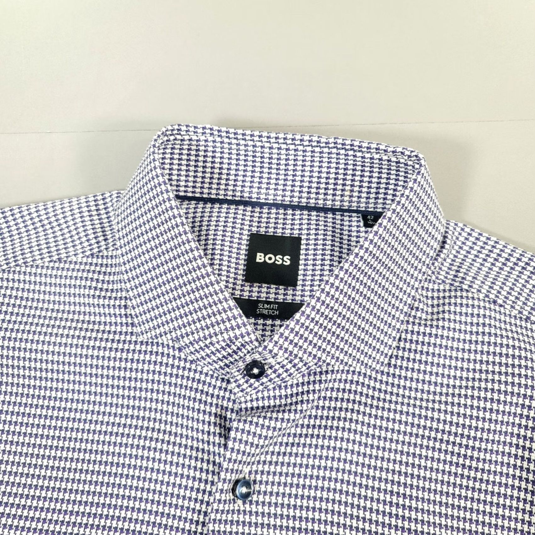 Hugo Boss HUGO BOSS Shirt Purple Large 16.5 Slim Houndstooth Stretch H Hank Spread Mens Shirt Regular Button-Up Long Sleeve Collared Vintage No Size US L / EU 52-54 / 3 - 2 Thumbnail