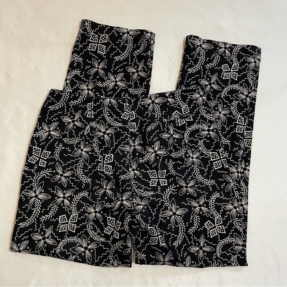 Chicos Chico's Design Black White Floral Cotton Pants Size 2 US L Size 36" / US 14 / IT 50 - 6 Thumbnail
