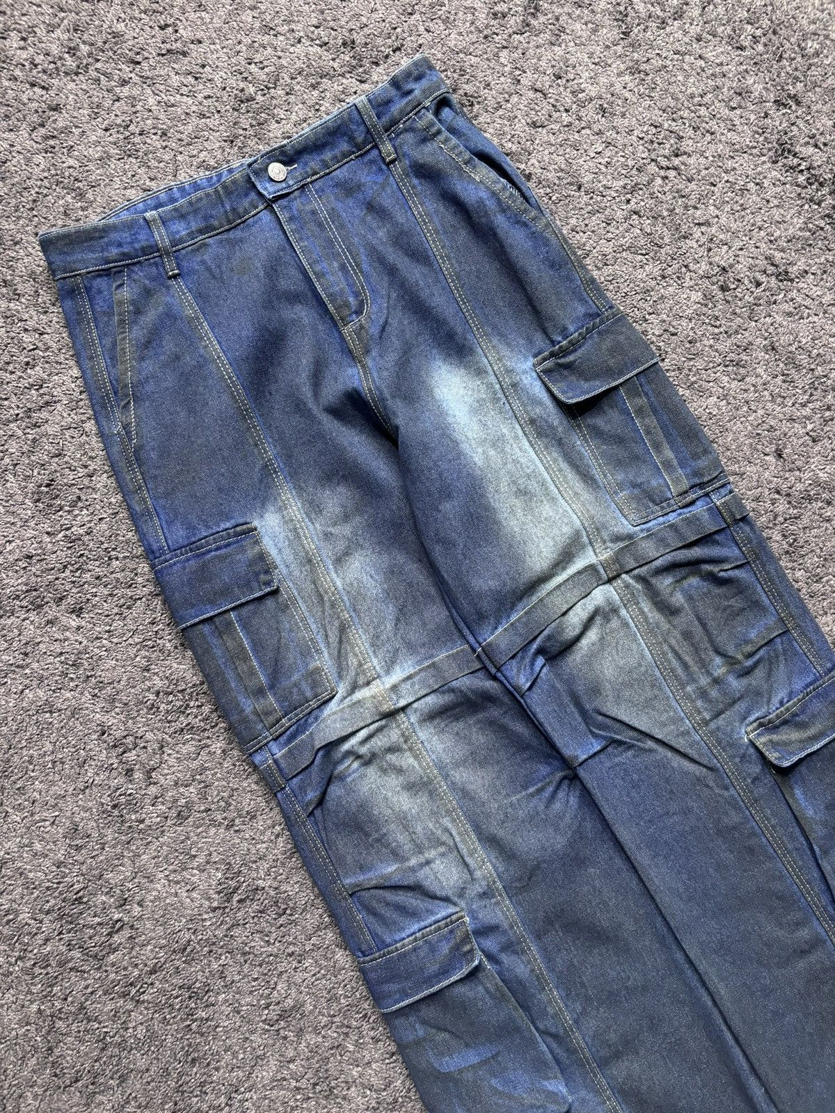 Vintage Vintage wide leg rare night blue baggy flared cargo jeans Size US 33 - 3 Thumbnail
