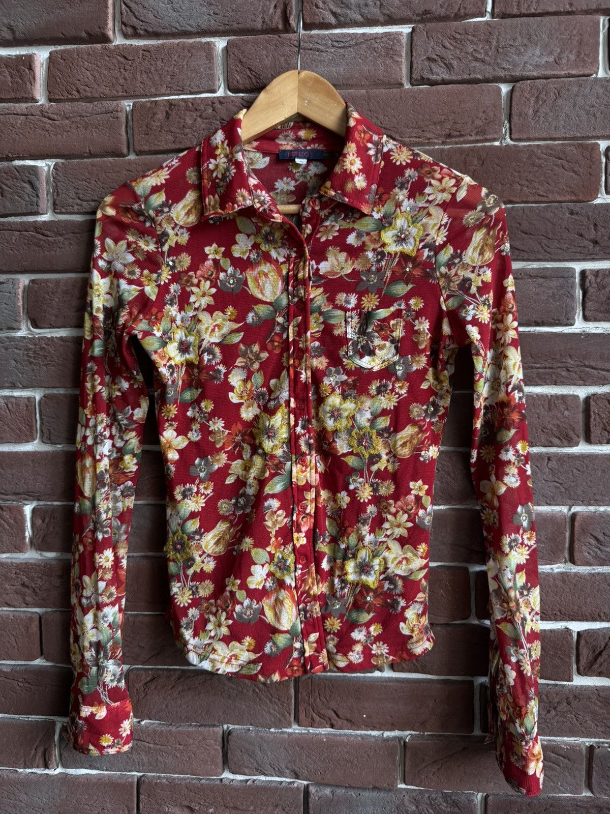 Kenzo Rare Vintage Kenzo Floral Mesh top longsleeve shirt Size S / US 4 / IT 40 - 1 Thumbnail