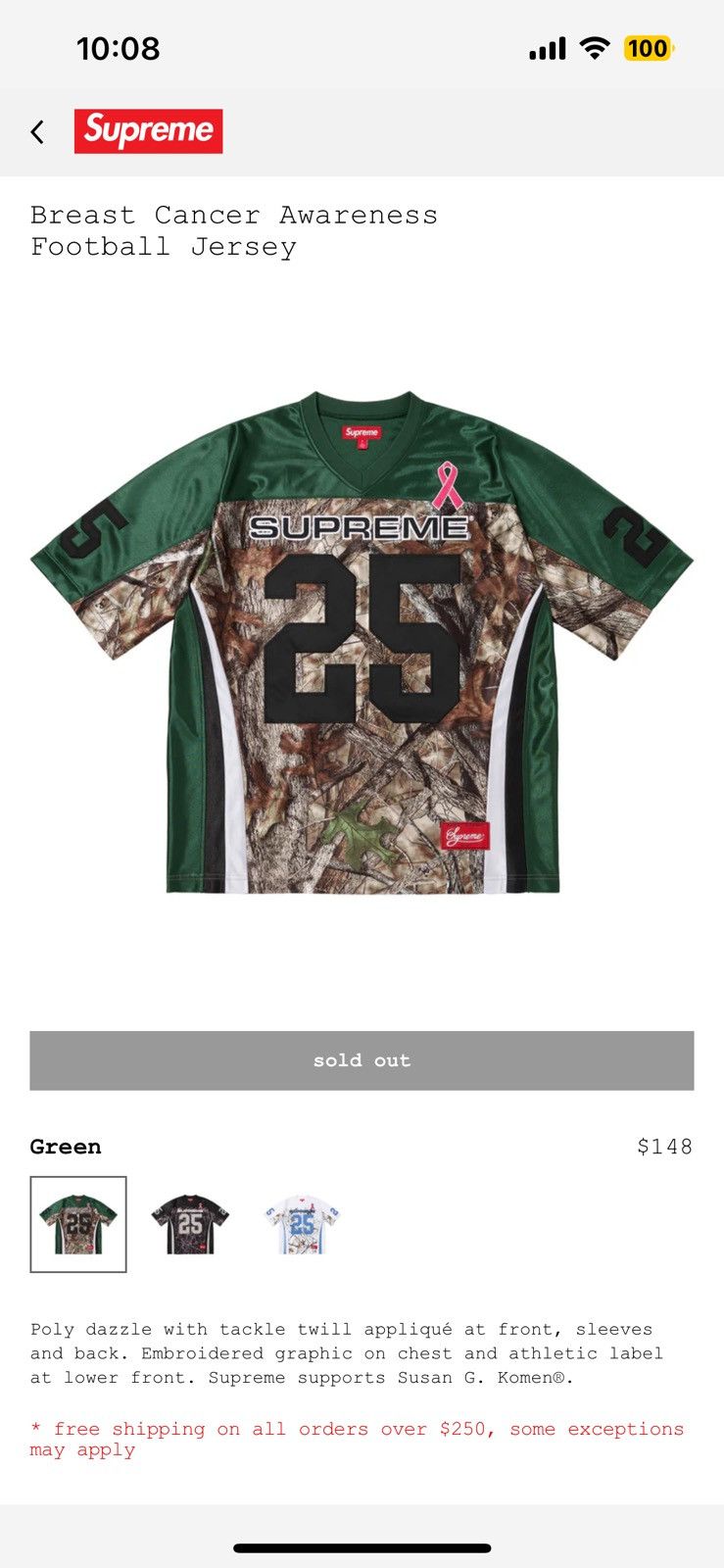 Supreme Supreme Breast Cancer Awareness Football Jersey Size US L / EU 52-54 / 3 - 1 Thumbnail