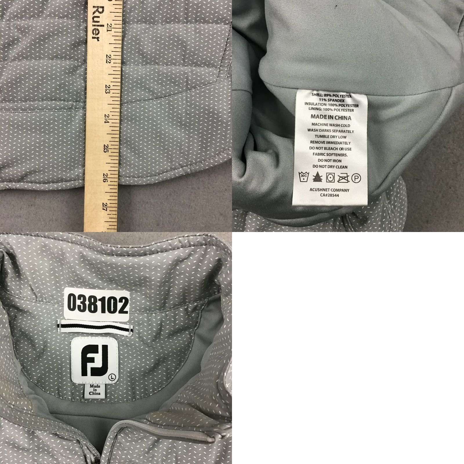Footjoy FootJoy Vest Men Large Gray Full Zip Bomber Jacket Pockets Logo Sports Windproof Softshell Quilted Casual Regular L Mens Size US L / EU 52-54 / 3 - 8 Thumbnail