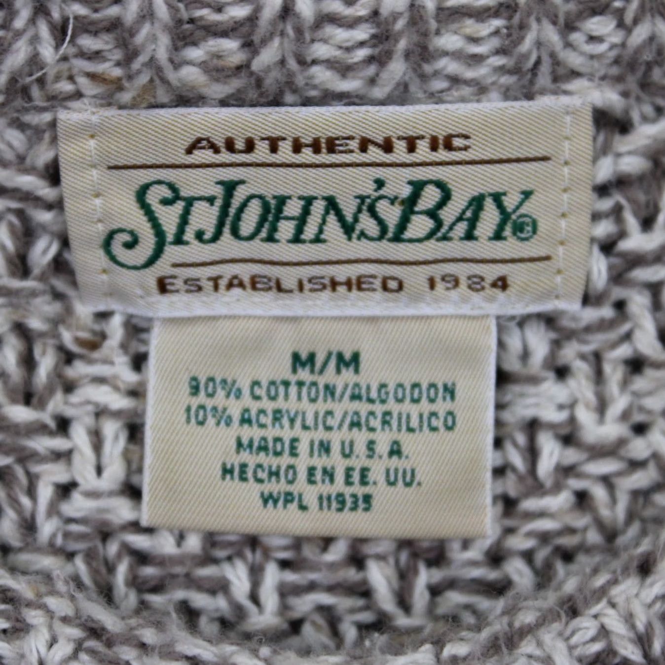 Vintage VTG St. Johns Bay Sweater Mens Medium Beige Knit Thick Embroidered Deer Patch Pullover Cardigan Crew Neck All Seasons" Size US M / EU 48-50 / 2 - 7 Thumbnail