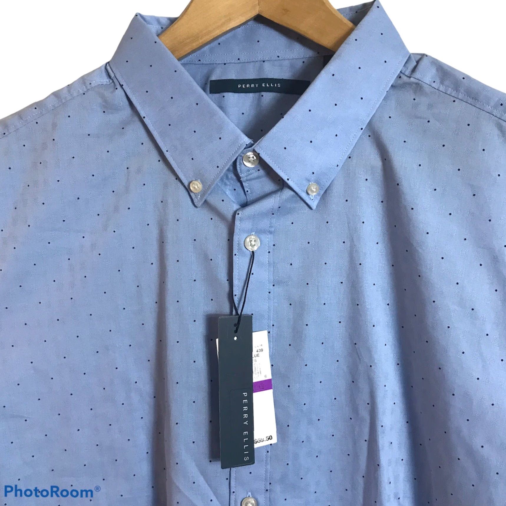 Perry Ellis Perry Ellis Shirt Mens XXL Short Sleeve Blue Dot Pattern Casual Button-Up Size US XXL / EU 58 / 5 - 3 Thumbnail