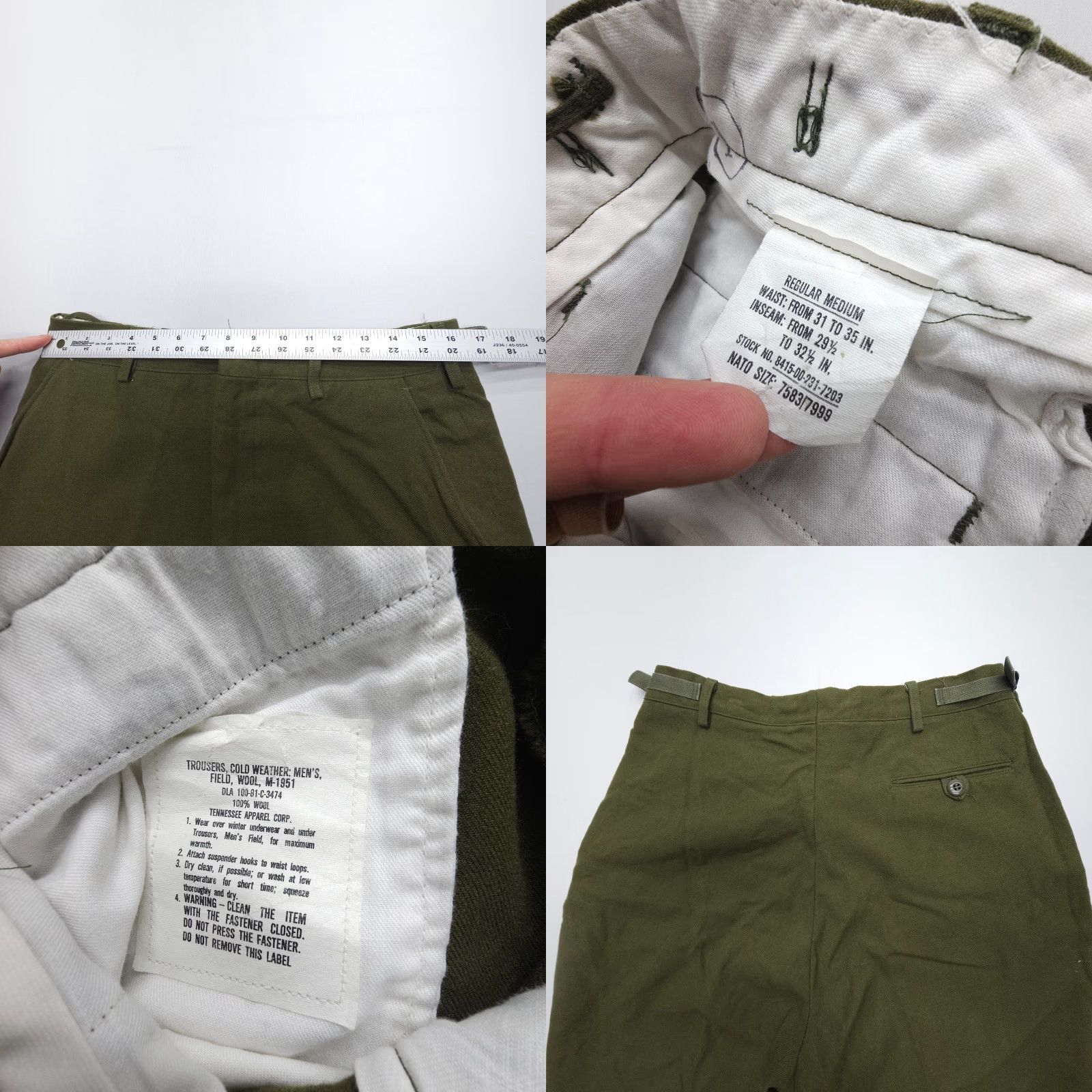 Vintage VINTAGE Tennesse Apparel Corp M-1951 Cold Weather Wool Trousers Mens M 32 x 29 Green Army Workwear Pants Size US 31 - 8 Thumbnail