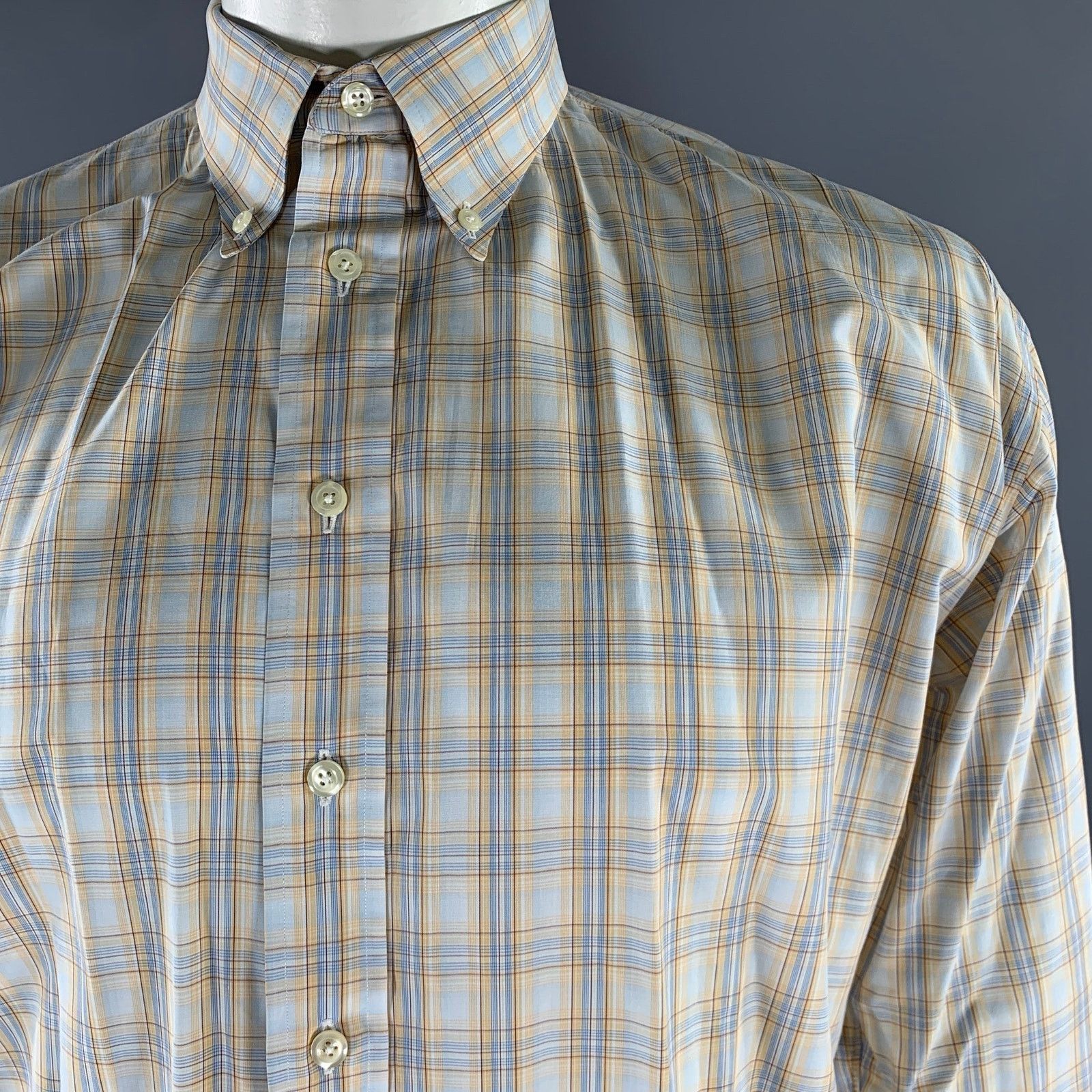 Burberry BURBERRY L Orange Blue Tartan Button Down Long Sleeve Shirt Size US L / EU 52-54 / 3 - 2 Thumbnail