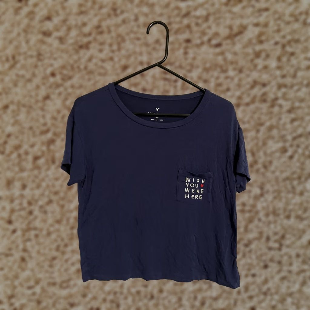 American Eagle Outfitters American Eagle AEO Soft & Sexy Wish You Were Here Pocket T-Shirt Blue Women's XS Size XS / US 0-2 / IT 36-38 - 1 Thumbnail