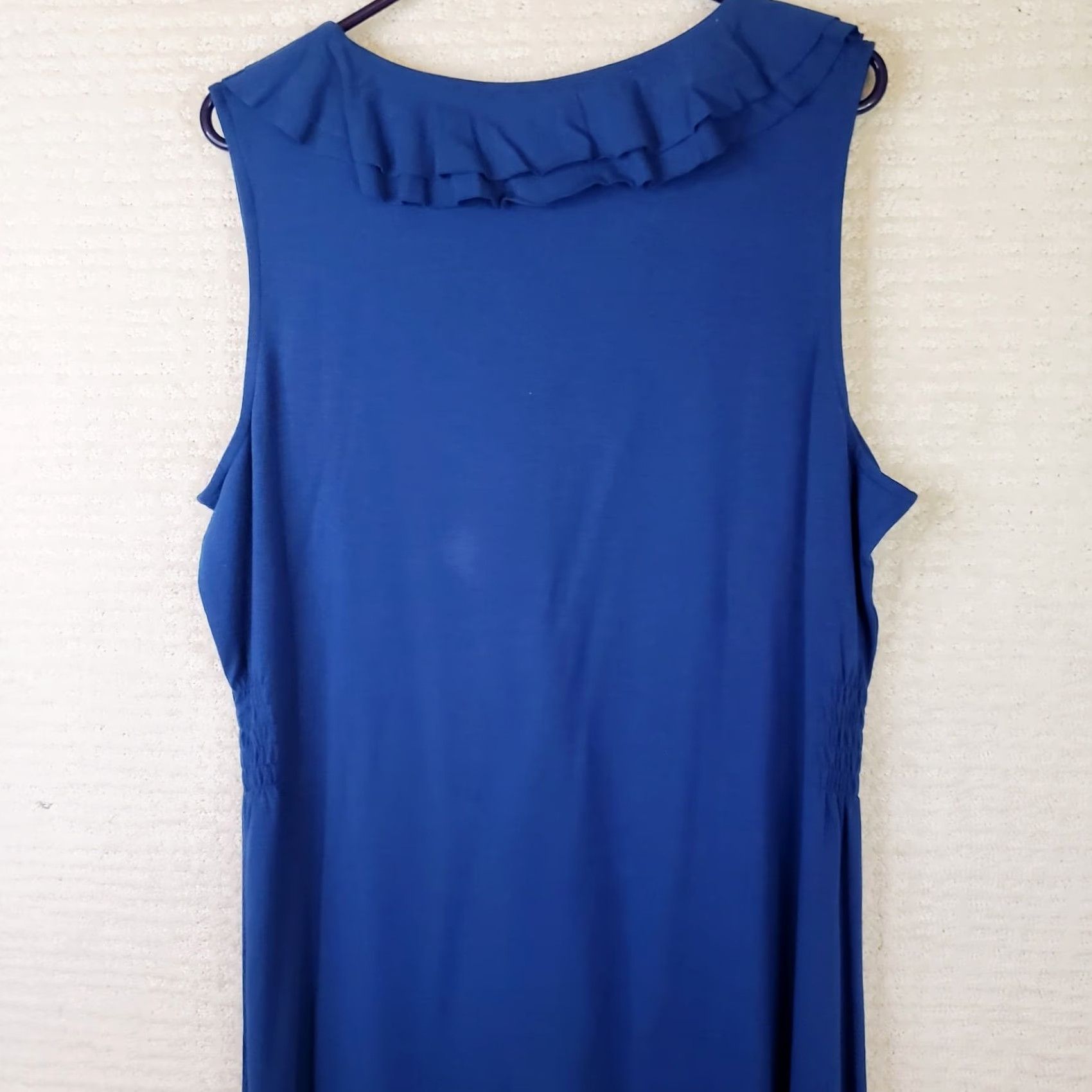 Vintage Sahalie Blue Midi Dress XL Cotton Modal Spandex Knit Sleeveless V-Neck Pullover Fit & Flare Women's Quick Rise to Travel, Workwear, Party/Cocktail Size XL / US 12-14 / IT 48-50 - 6 Thumbnail