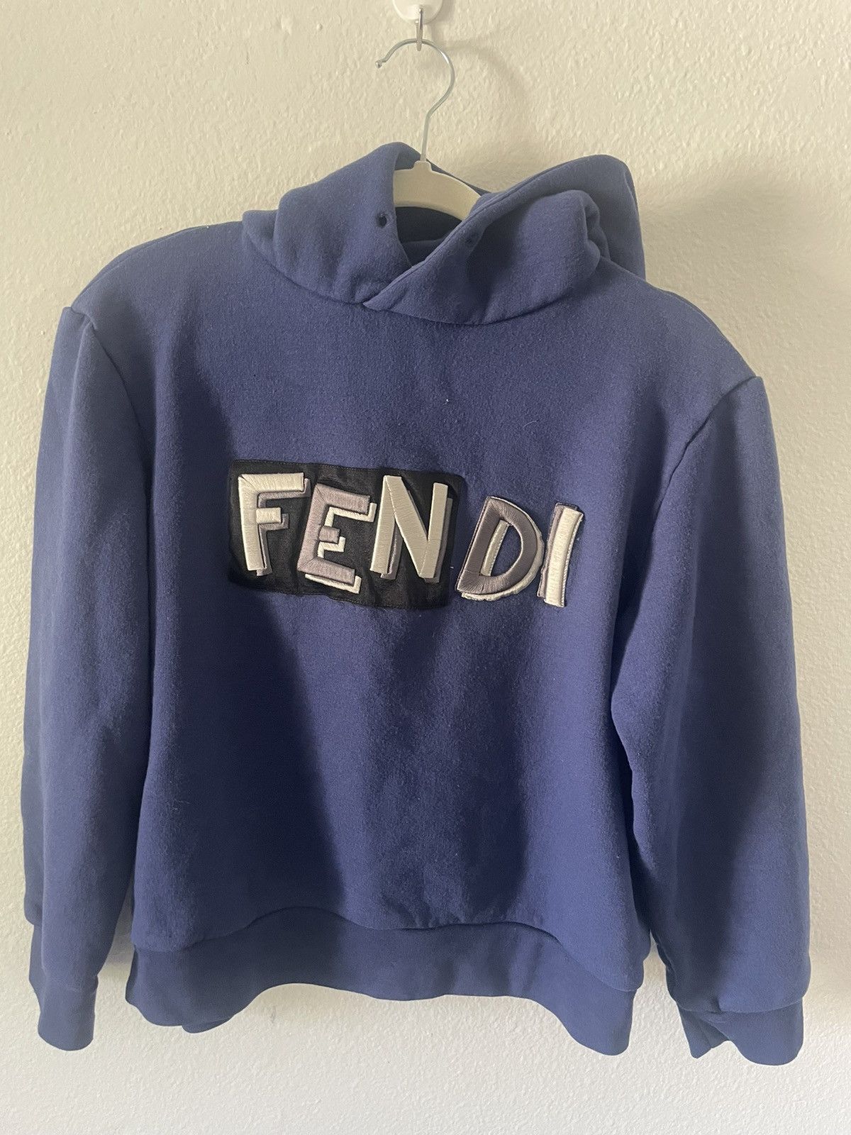 Designer Fendi Luxury Fendi Embroidered 100 Wool Size 52 Blue Hoodie Grailed