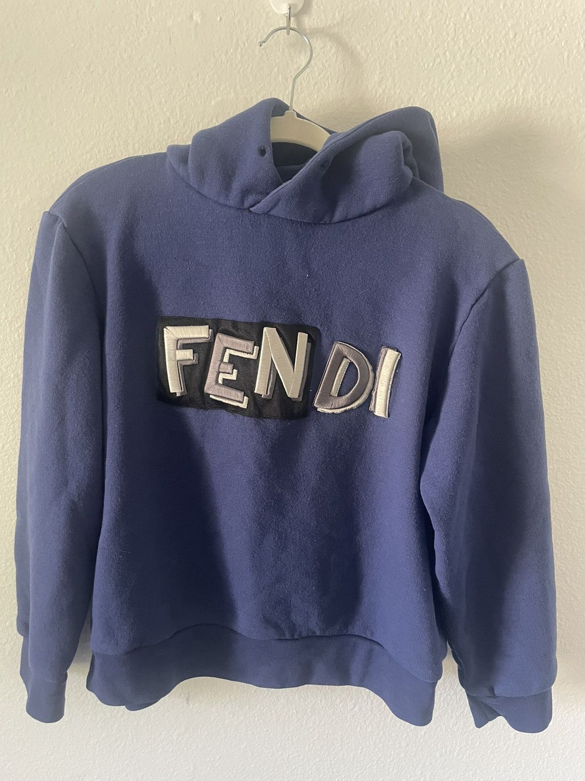 Designer Fendi Luxury Fendi Embroidered 100 Wool Size 52 Blue Hoodie Grailed