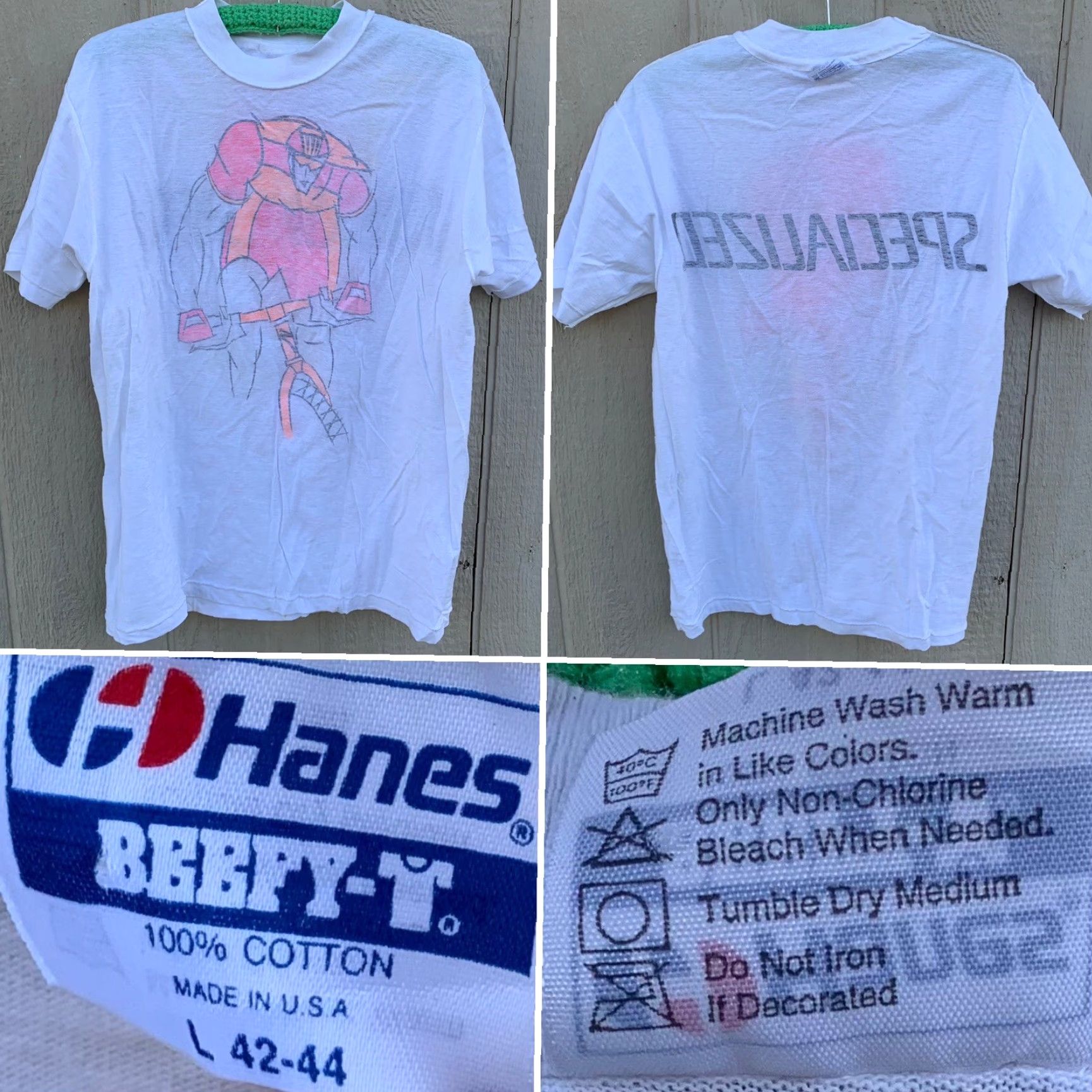 Hanes vintage Specialized t shirt cycling neon graphics Tee 1980s 80s 90s size L Men White Cotton Graphic Tee Hanes Regular Short Sleeve - Mens Size US L / EU 52-54 / 3 - 6 Thumbnail