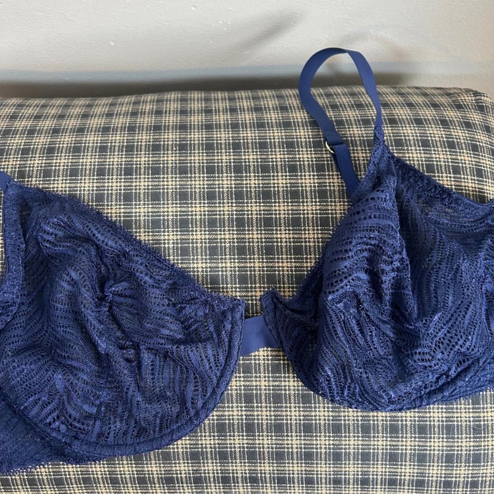 Other Victoria's Secret 36DD Navy Blue Lace Unlined Coverage Bra Size ONE SIZE - 1 Thumbnail