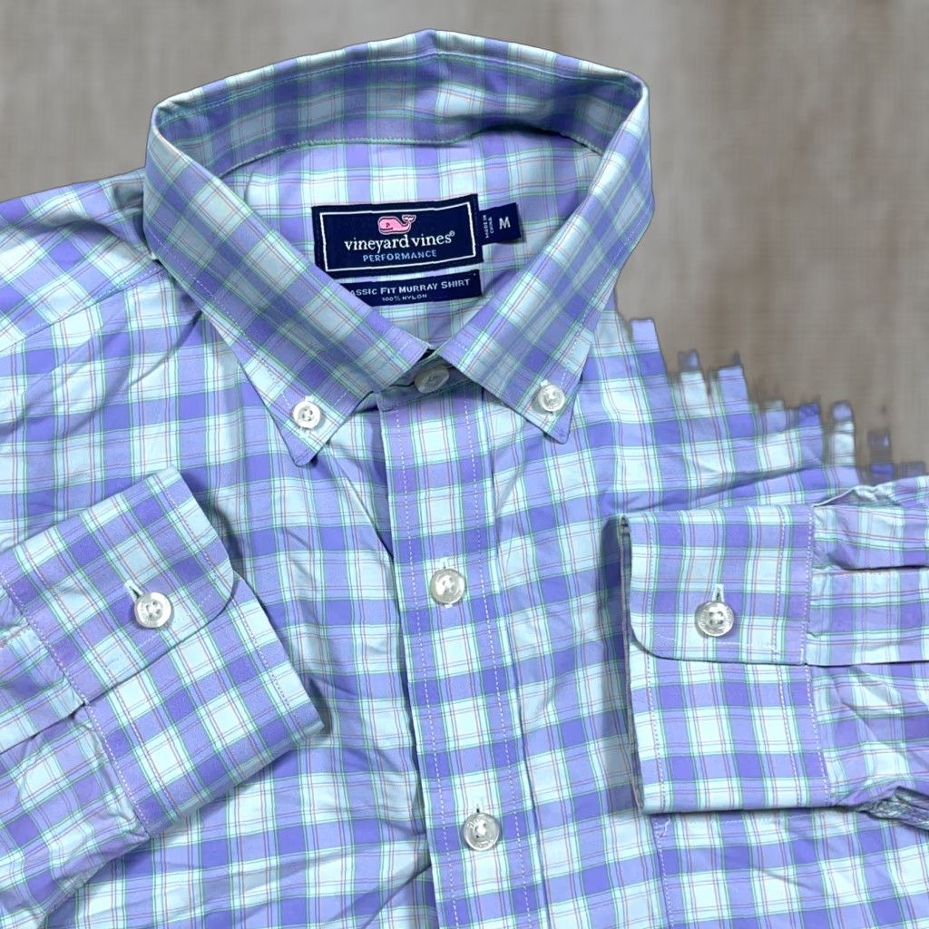 Vineyard Vines Vineyard Vines Shirt Men Medium Purple Nylon Button-Up Performance Classic Fit Size US M / EU 48-50 / 2 - 1 Thumbnail