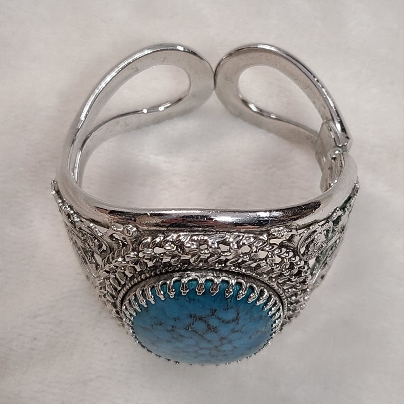 Vintage Whiting Davis Silver Tone Hinged Cuff Bracelet