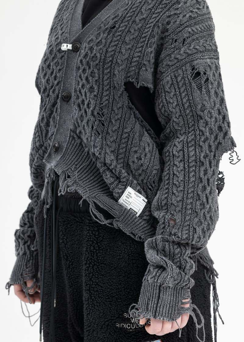 Maison MIHARA YASUHIRO MIHARA YASUHIRO OVER DYED DISTRESSED KNIT CABLE CARDIGAN Size US L / EU 52-54 / 3 - 10 Thumbnail