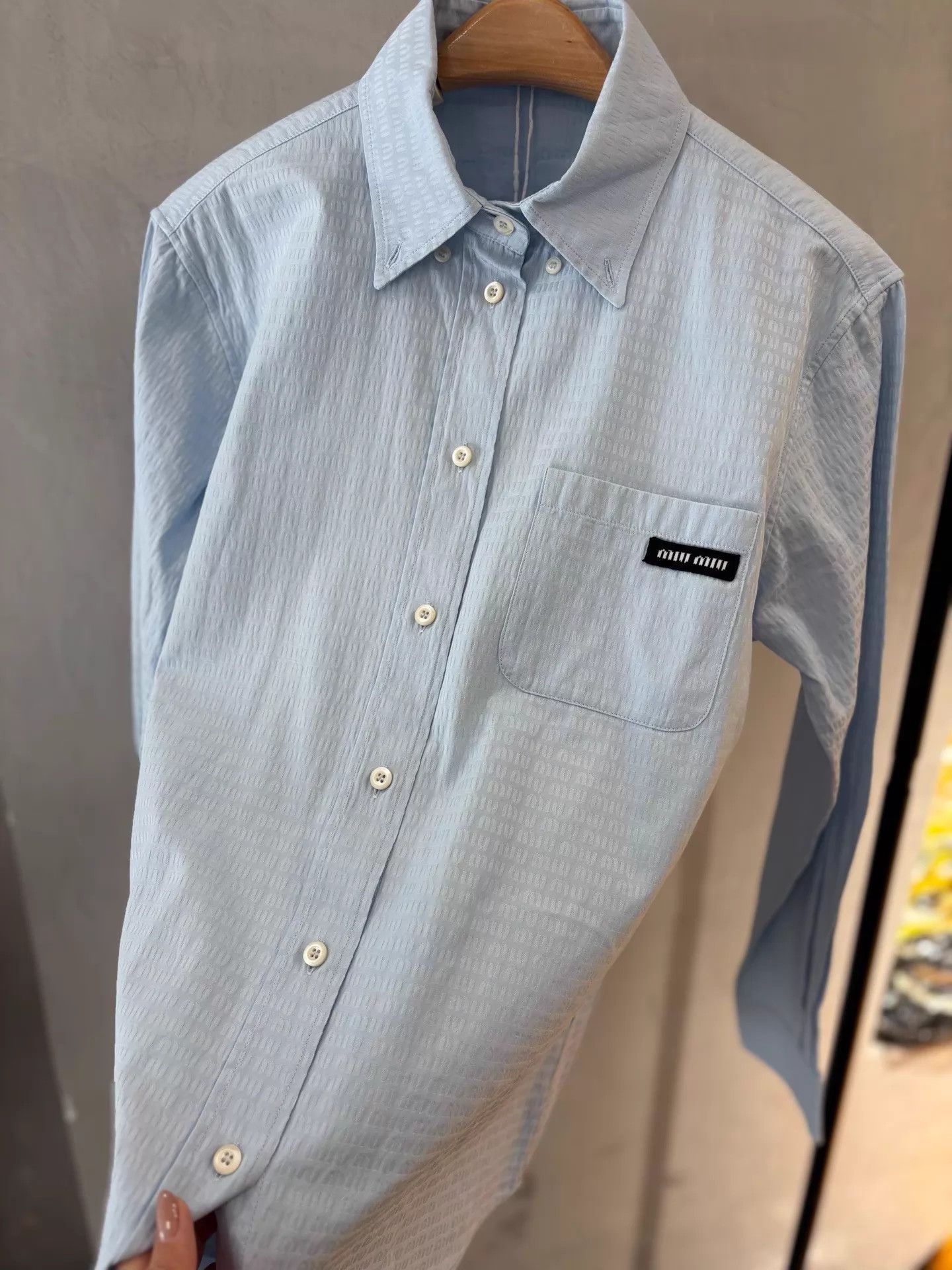 Miu Miu Miu Miu 23 Sky Blue All Over Logo Shirt Size XS / US 0-2 / IT 36-38 - 2 Thumbnail