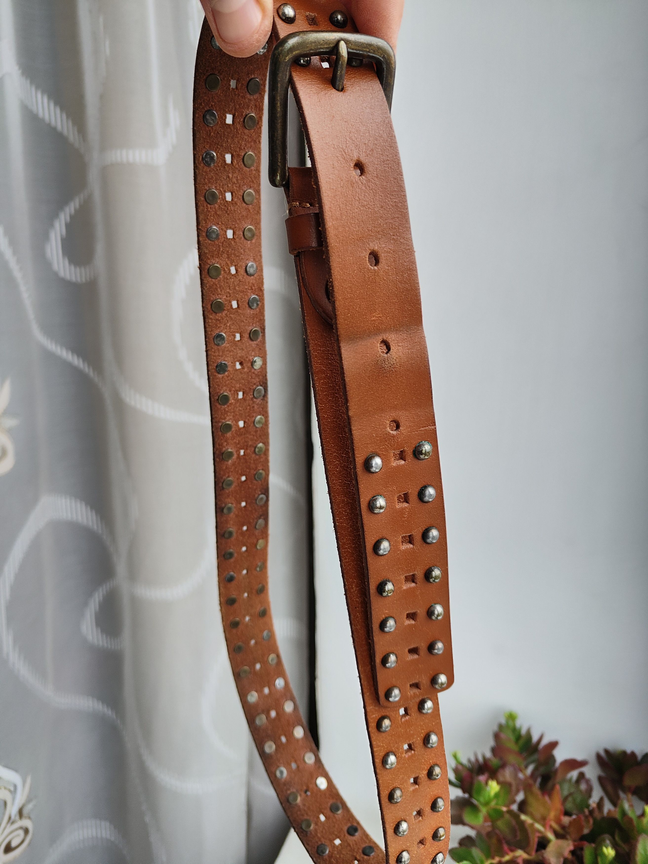 Genuine Leather Leather brown belt leather belt unisex Size ONE SIZE - 5 Thumbnail
