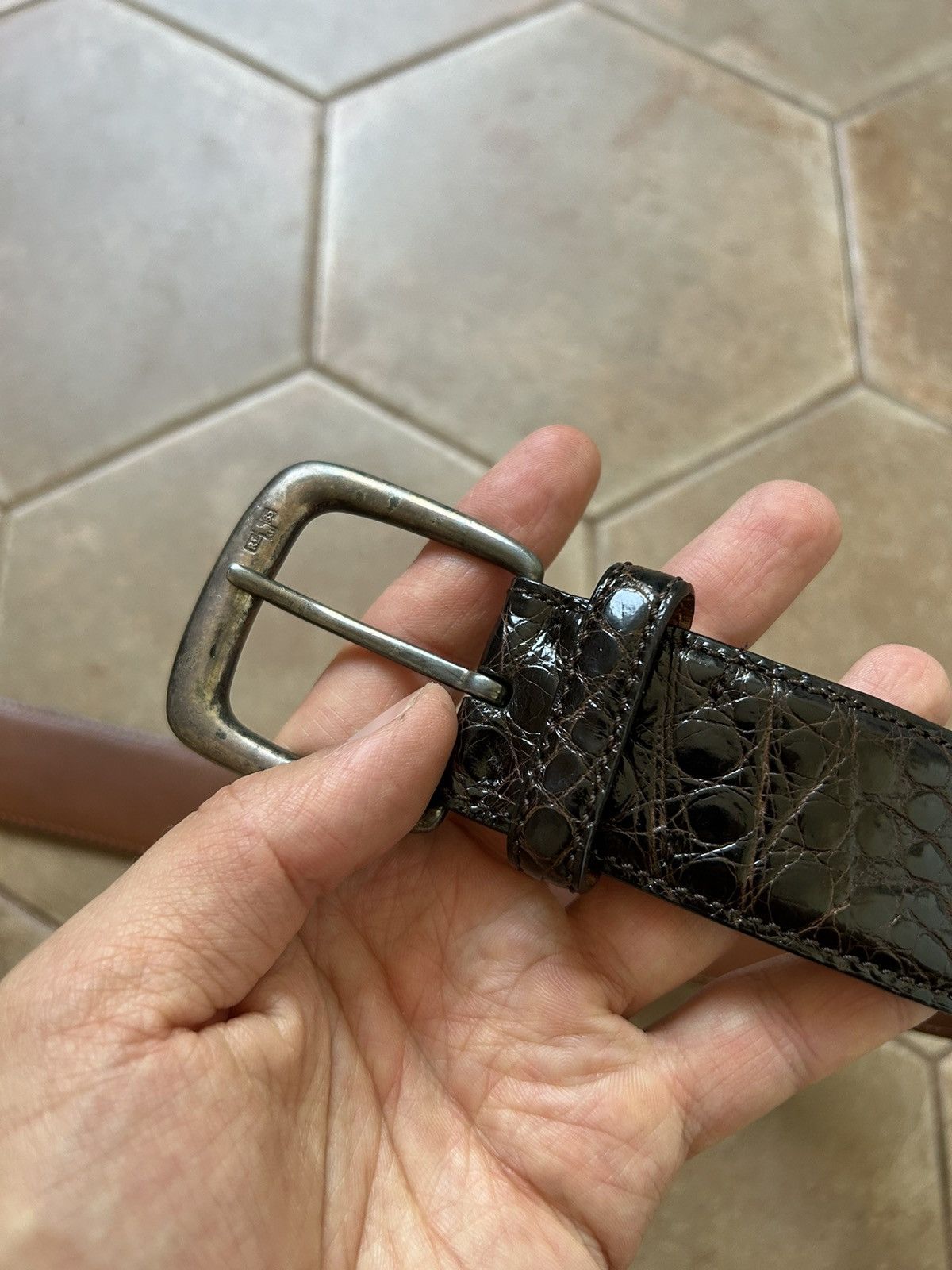 RALPH LAUREN ALLIGATOR BELT LEATHER SILVER BUCKLE