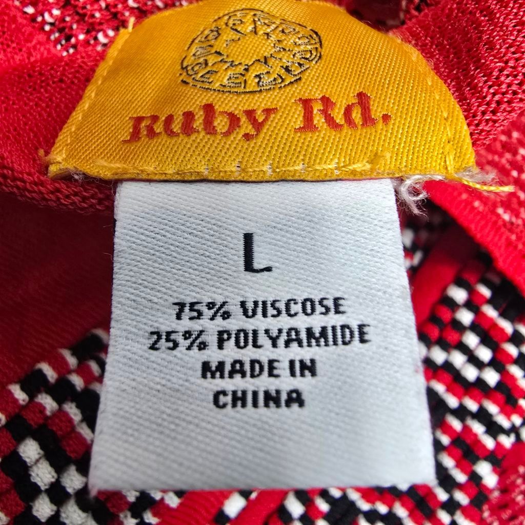 The Unbranded Brand Women's Ruby Rd. Red & Black Patterned Cardigan Sweater L Size L / US 10 / IT 46 - 10 Thumbnail