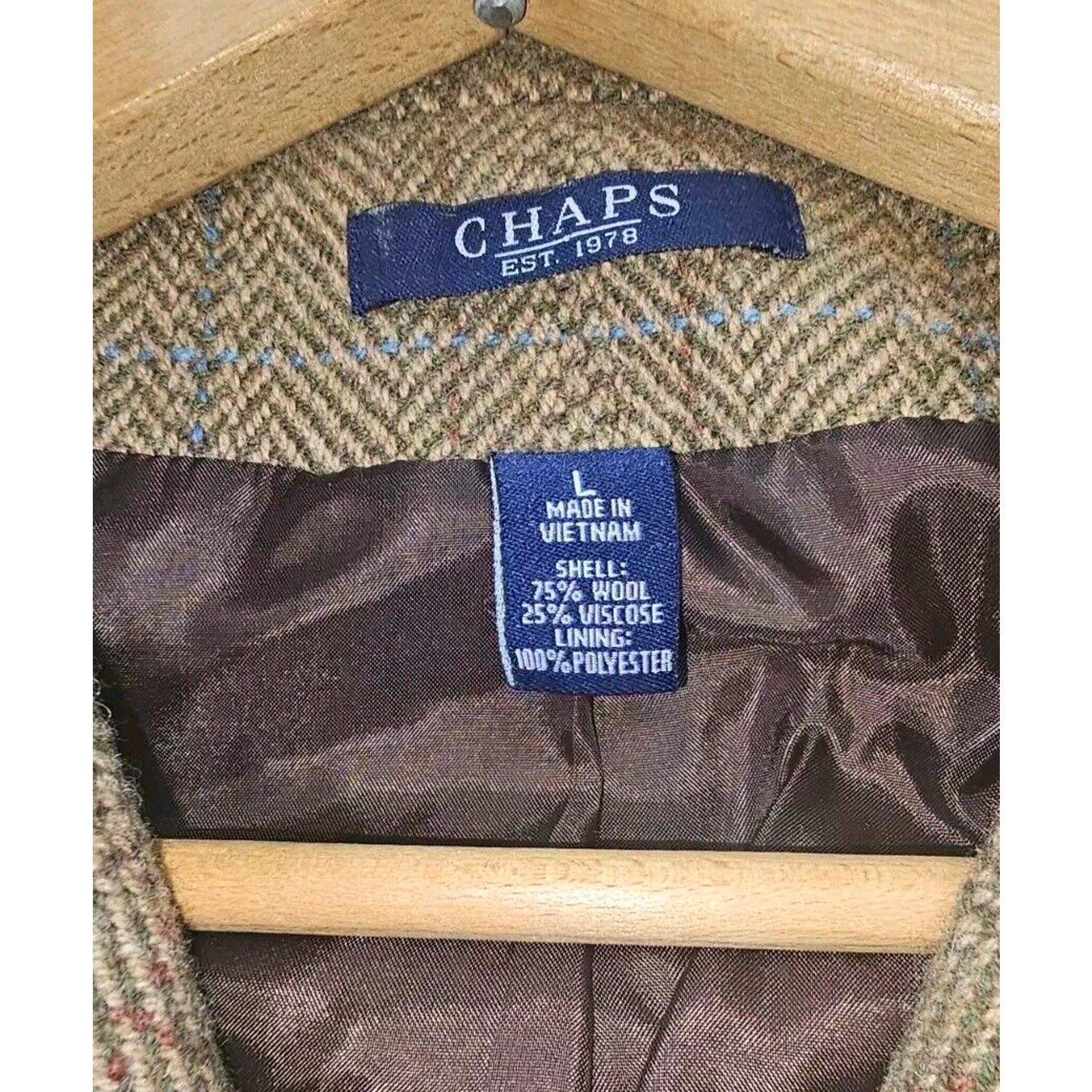 Chaps CHAPS Womens Wool Blend Brown Tweed Blazer/Jacket Size L Size L / US 10 / IT 46 - 3 Thumbnail