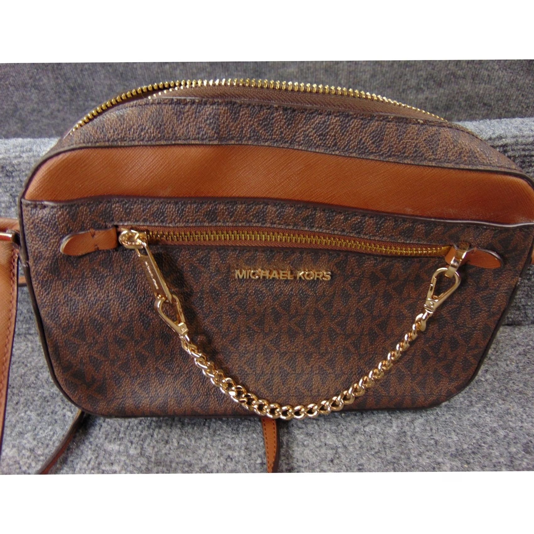 Michael Kors Michael Kors Jet Set Brown Monogram Crossbody Bag Chain Accent 35S1GTTC9B Size ONE SIZE - 4 Thumbnail