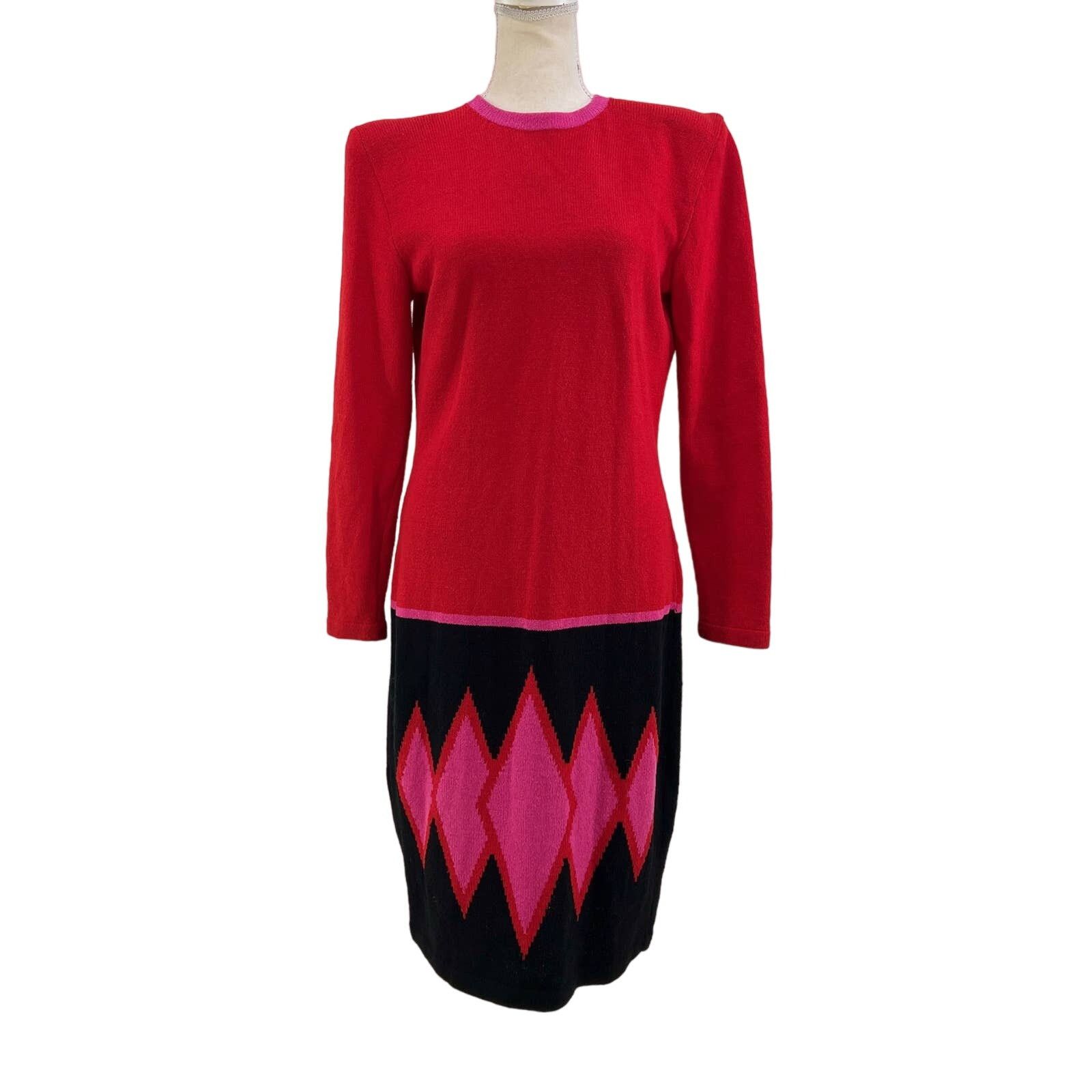 Vintage Vintage Wool Dress Red Knit Long Sleeves by Louis Marino Size M / US 6-8 / IT 42-44 - 1 Thumbnail