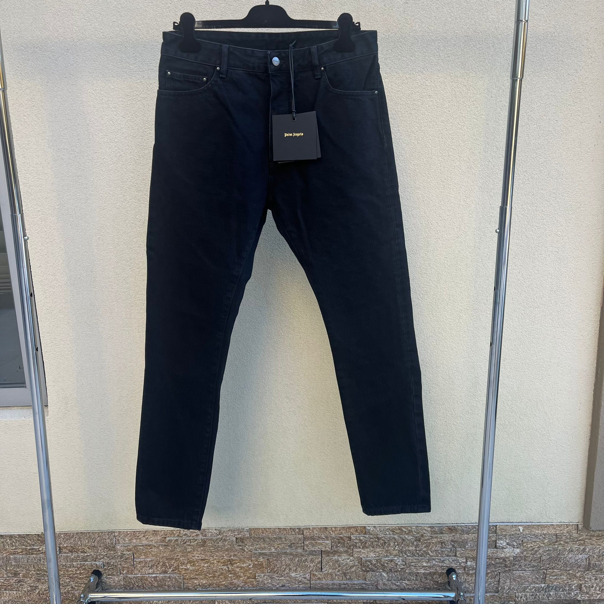 Palm Angels White Print Classic Logo Denim in Black Size US 32 / EU 48 - 8 Thumbnail