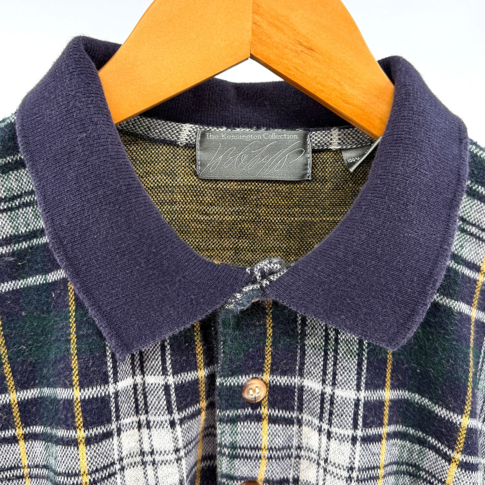 Lord & Taylor Vintage 90s 100% Cotton Blue Green Woven Knit Plaid Polo Size L / US 10 / IT 46 - 2 Thumbnail