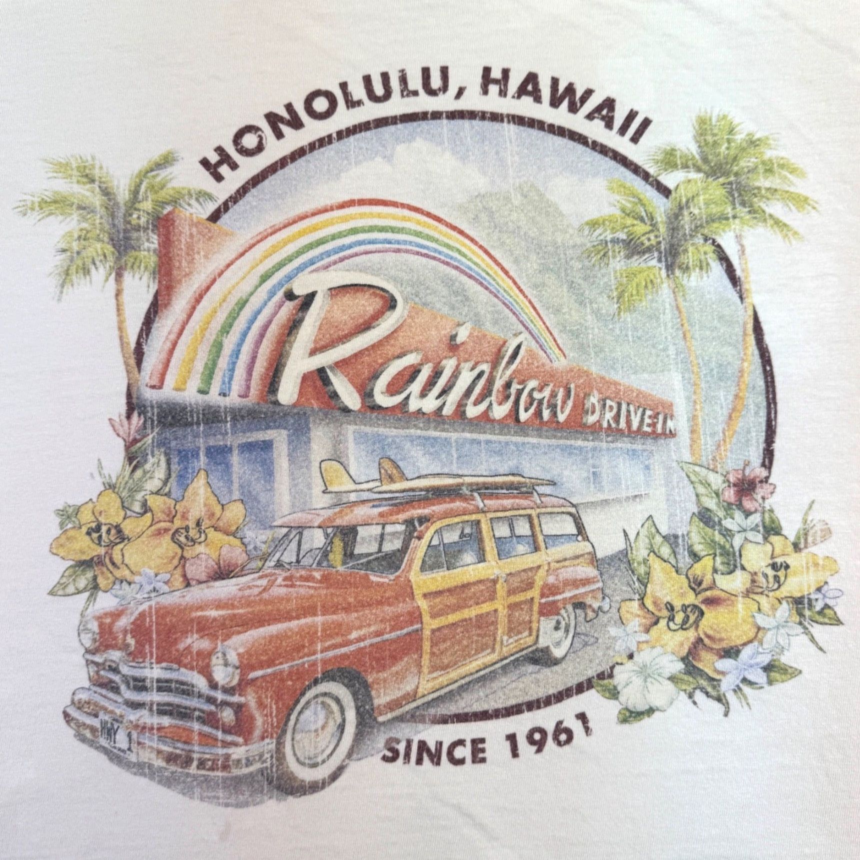 Rainbow VINTAGE Malibu Shirts T-Shirt Mens Adult Medium White Rainbow Hawaii Drive-In Graphic Tee Size US M / EU 48-50 / 2 - 2 Thumbnail