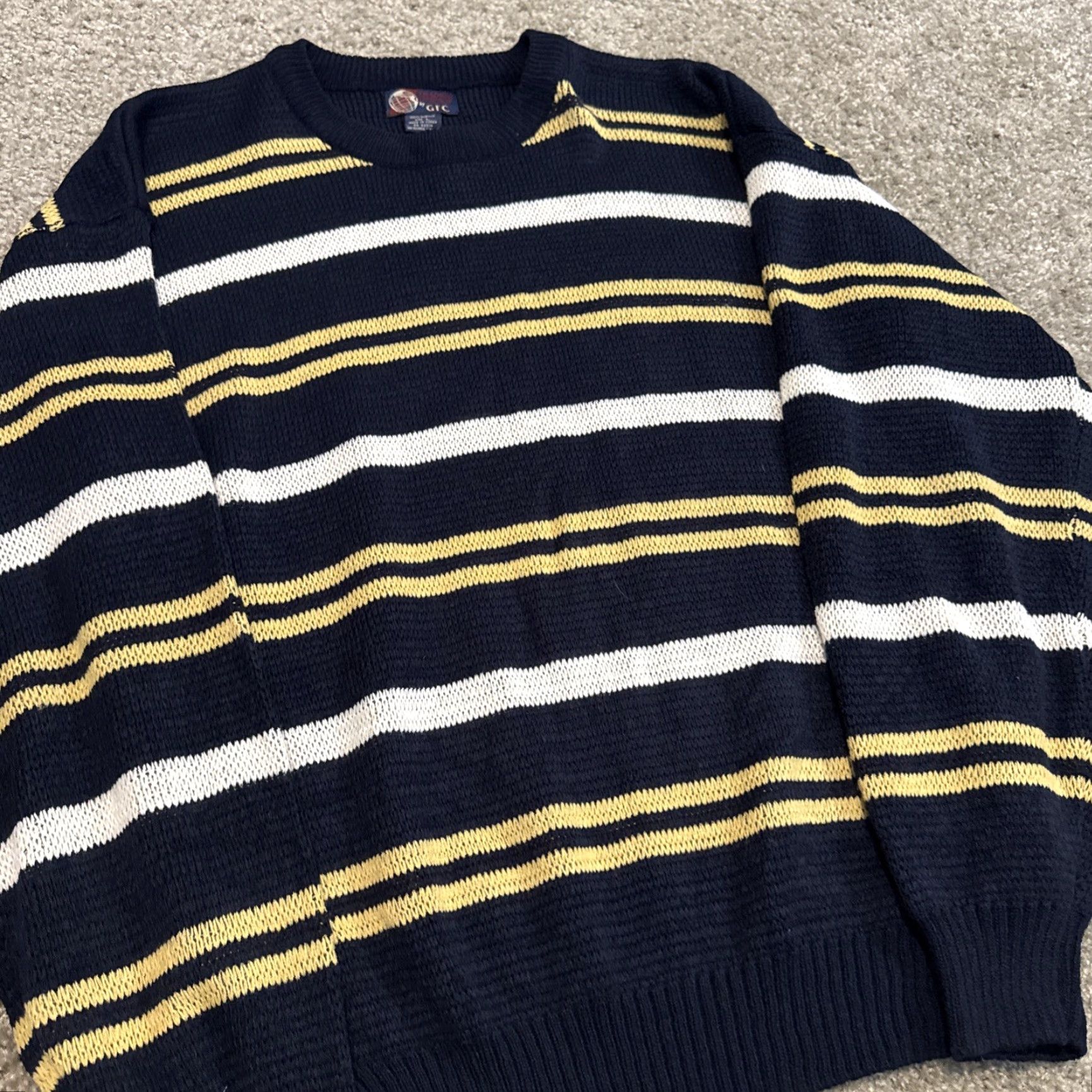 Vintage VINTAGE VTG 80s Black Yellow White Stripe Acrylic Knit Sweater by GFC L Men Pullover Knit Striped 80s Theme Yellow Size US L / EU 52-54 / 3 - 3 Thumbnail