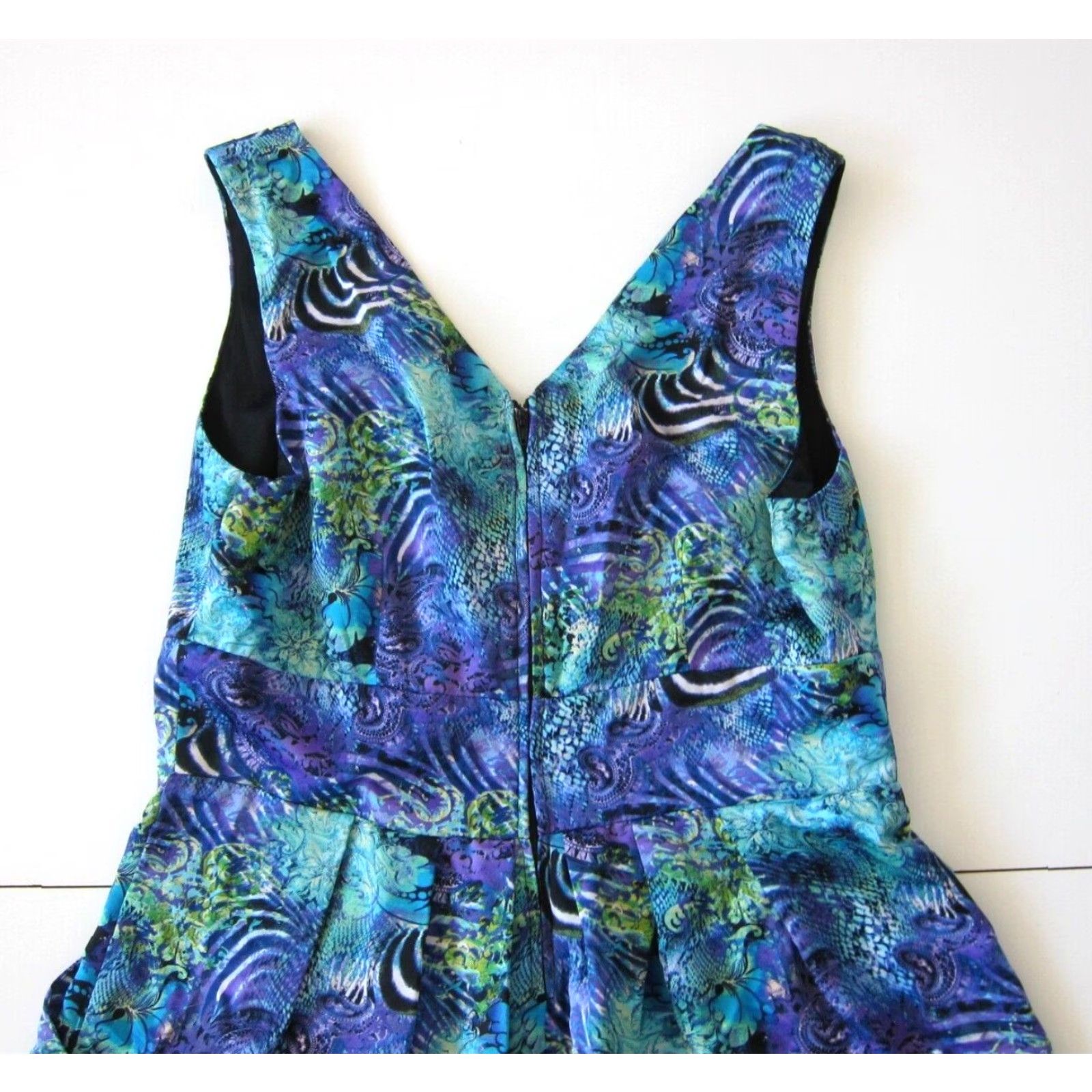 Vintage Roz & Ali V-Neck Pocket Empire Tank Dress 12 Purple Floral Abstract Green Blue Purple Sleeveless Women's Dress 12 Size XL / US 12-14 / IT 48-50 - 5 Thumbnail