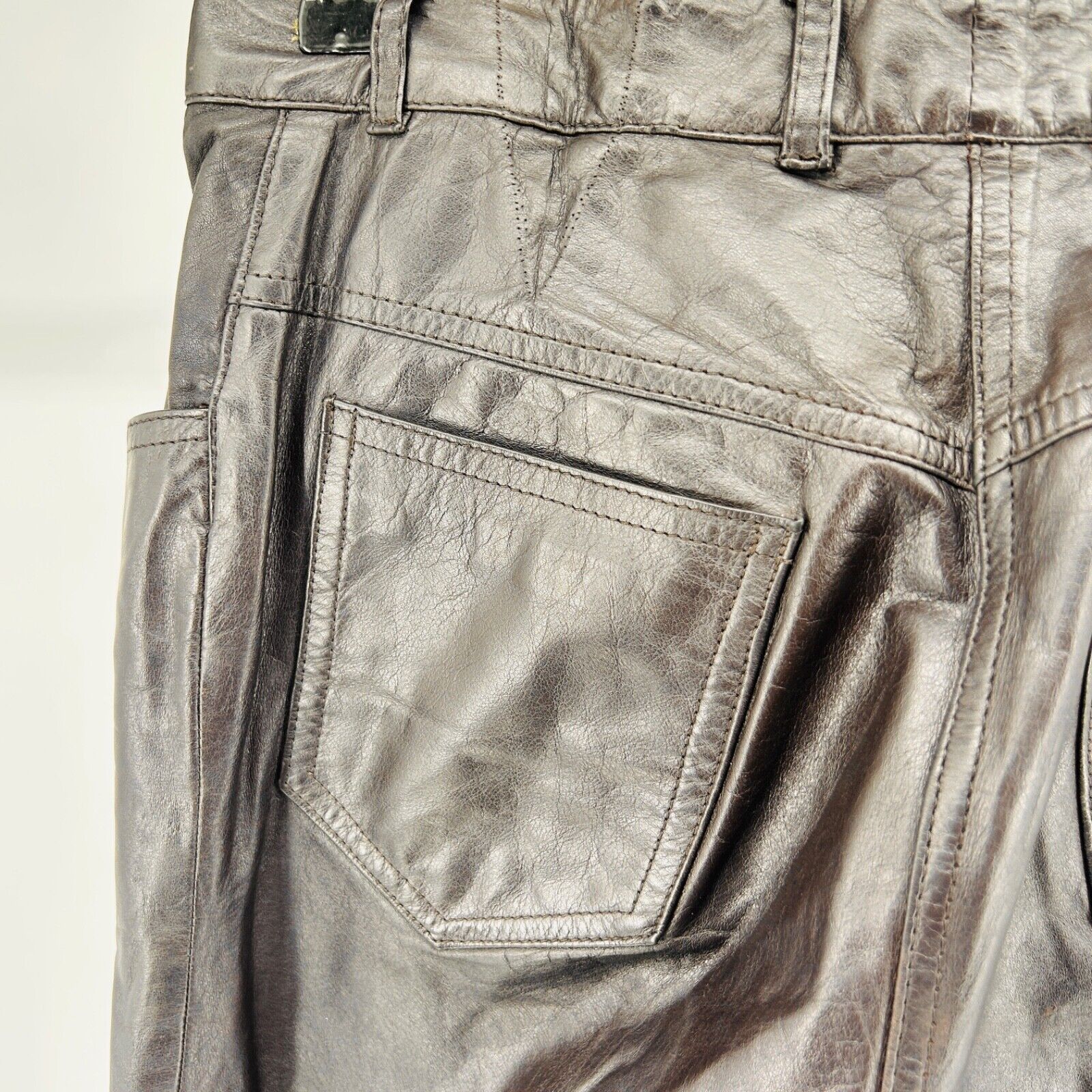 Other 80s/90s Pia Rucci Dark Chocolate Brown 100% LEATHER Pants Size 30" / US 8 / IT 44 - 6 Thumbnail