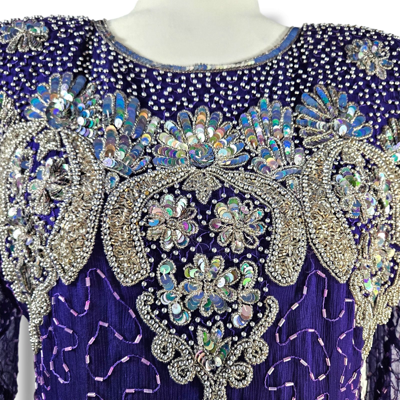 Other VTG JP Fashion Hand Beaded Silk Sheath Dress Sz. M Purple Size M / US 6-8 / IT 42-44 - 7 Thumbnail