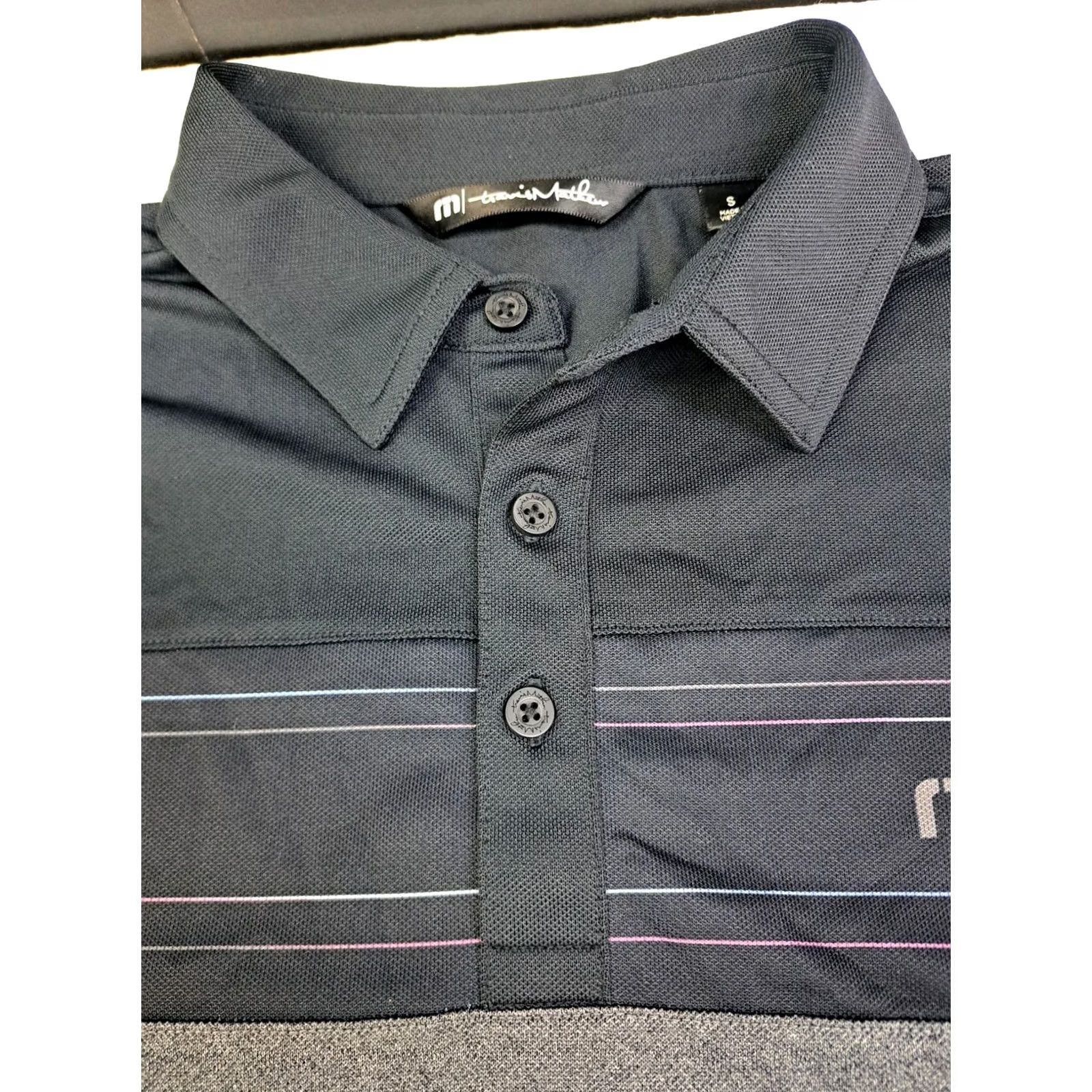 TravisMathew Travis Mathew Polo Mens Short Sleeve Black/Grey Multicolored Striped S #7082 Size US S / EU 44-46 / 1 - 3 Thumbnail